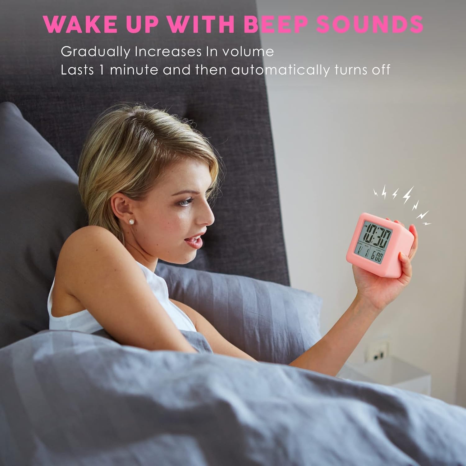 Plumeet Digital Alarm Clock Kids Clock with Snooze and White Nightlight - Easy Setting Travel Alarm Clocks Display Time, Date