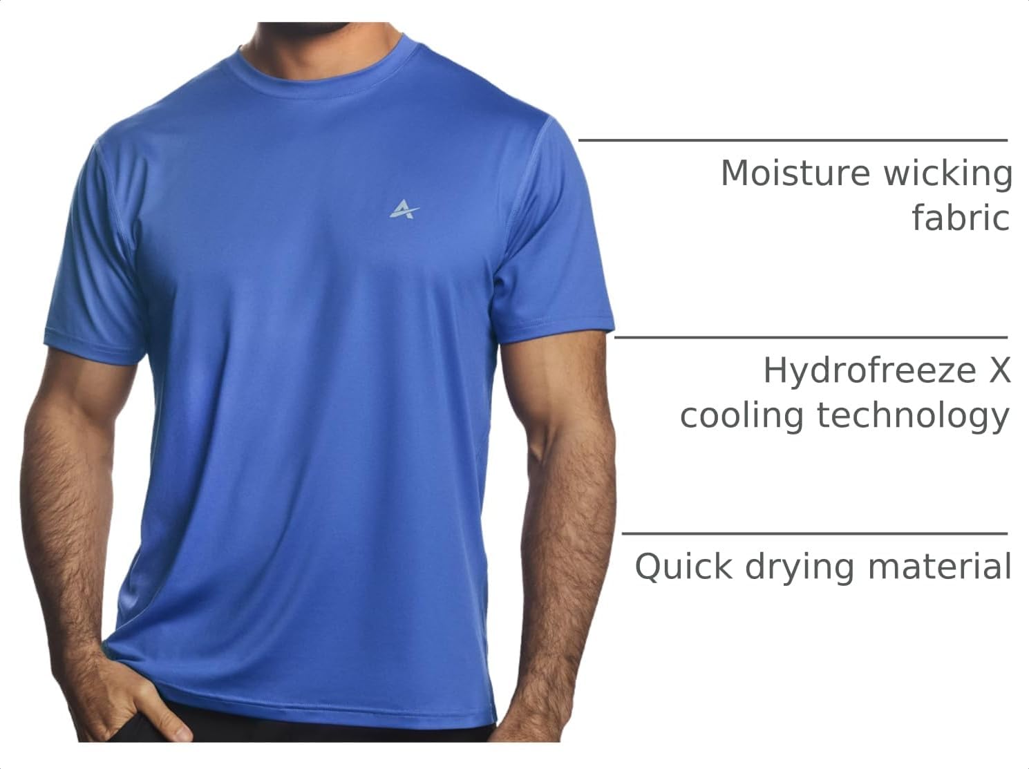 Arctic Cool Men’s Crew Neck Instant Cooling Moisture Wicking Performance UPF 50+ Short Sleeve Workout Shirt