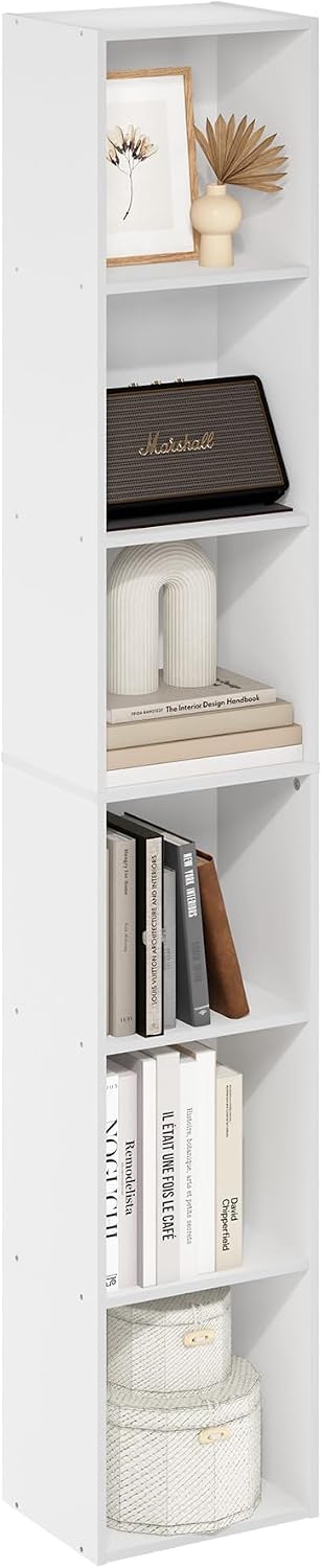 Furinno PASIR Book Shelf, 5-Tier Modern Bookshelf, Open Shelves Bookcase, 9 x 12 x 52, for Living Room, Bedroom, Home Office, Plain White