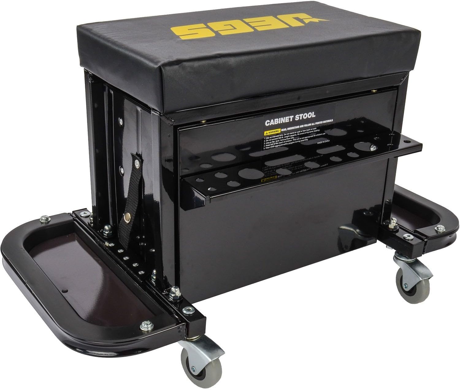 3-Drawer Rolling Tool Box Seat | 3-Drawer Rolling Tool Box Seat for supporting the driver or passenger in the vehicle; steel and rubber construction
