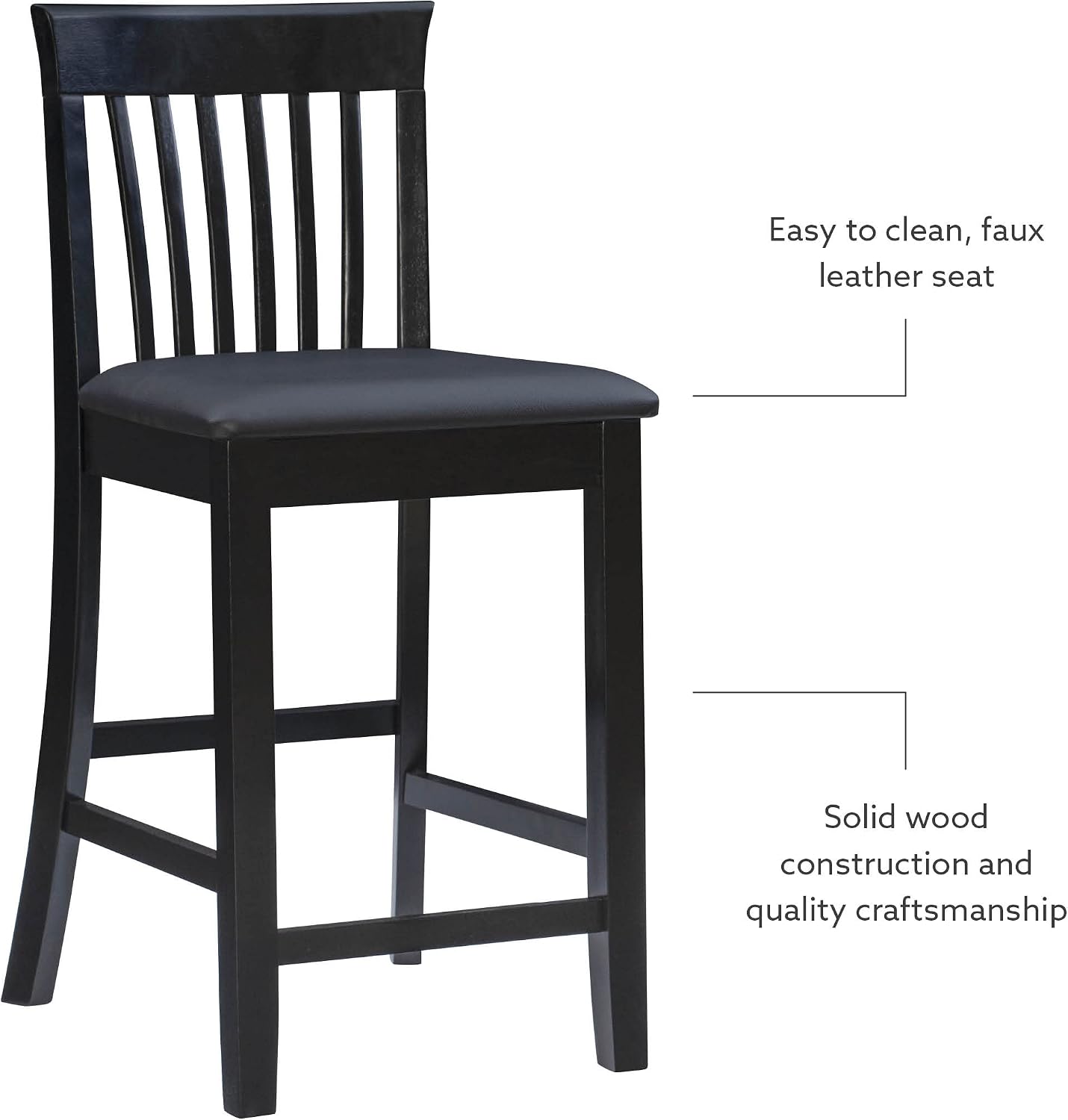 Linon Torino Collection Craftsman Counter Stool, 17.25"W x 19.5"D x 37"H, Black