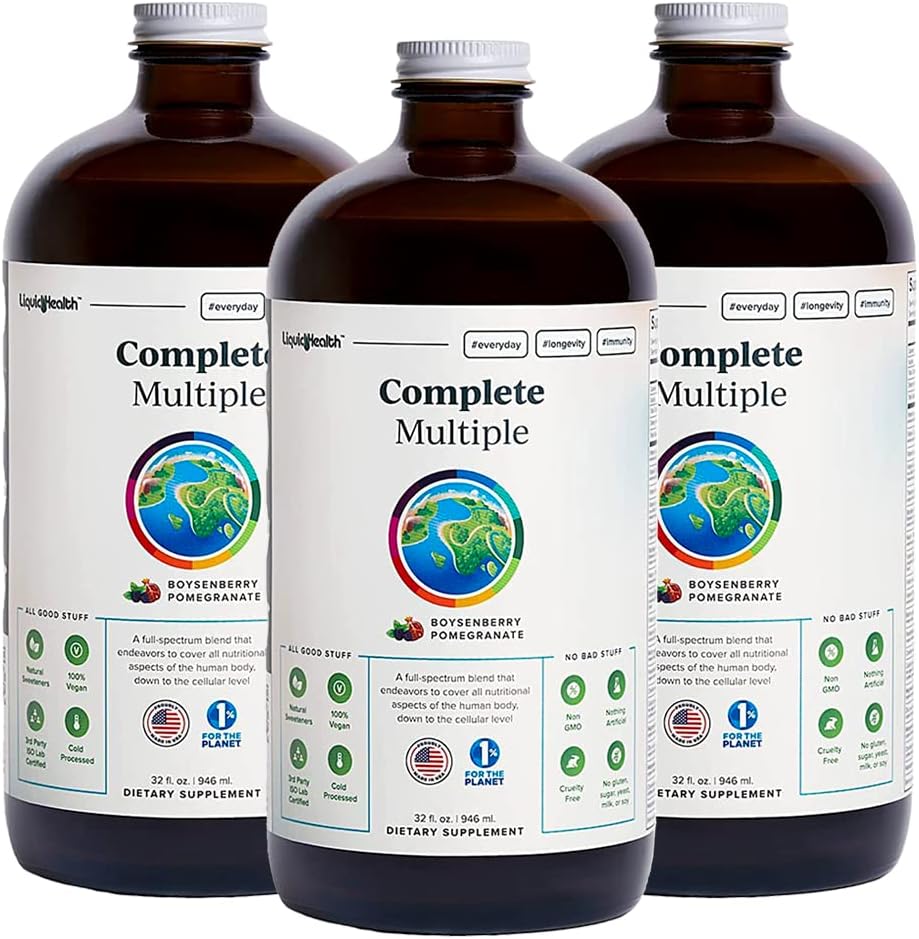 LIQUIDHEALTH Complete Multiple Adult Liquid Multivitamin - Essential Vitamins, Minerals & Nutrients, Immune Support, Gut Health, Energy, Detox - Made in USA, Vegan, Non-GMO, Sugar-Free (32 oz)