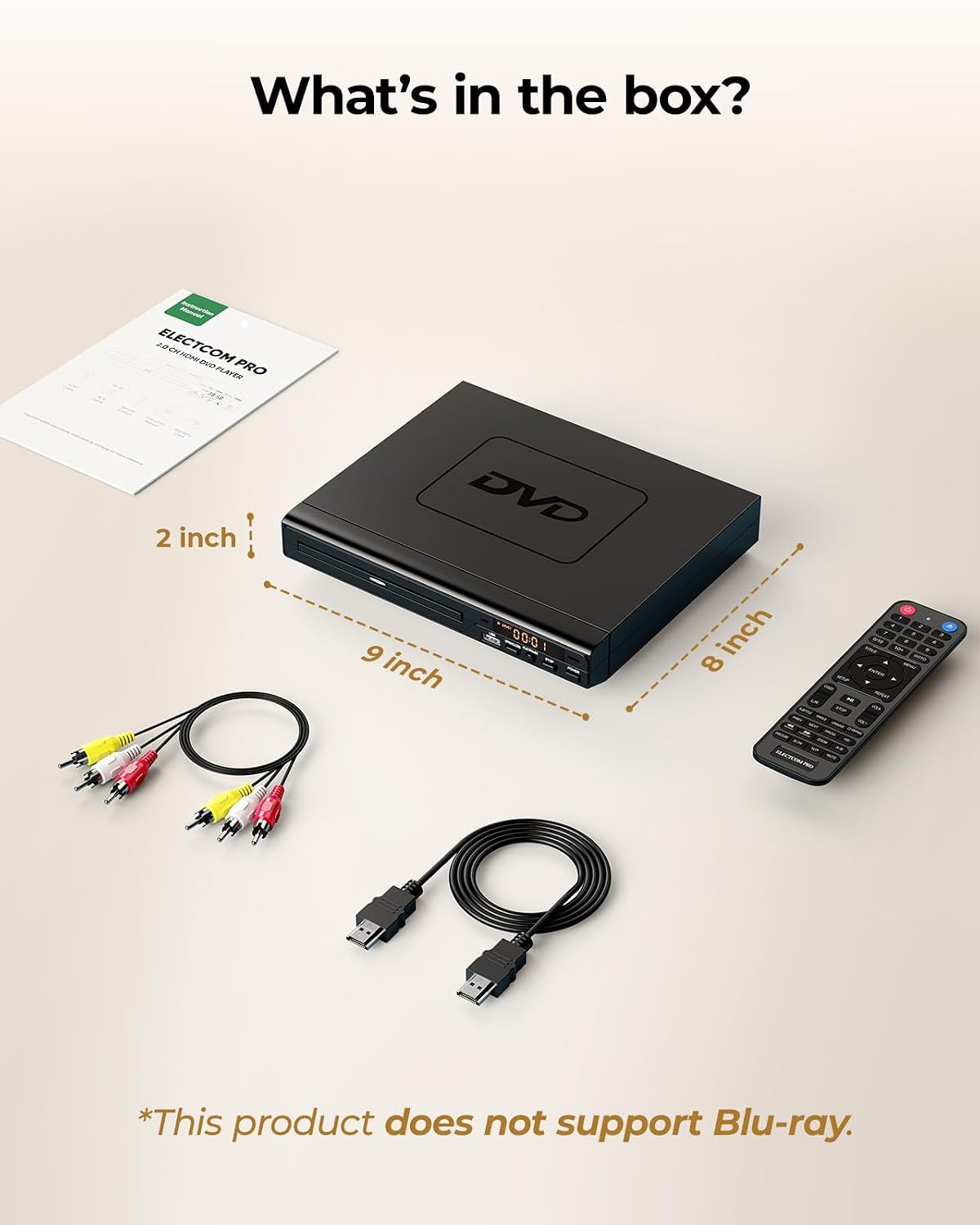 ELECTCOM PRO Region-Free DVD Player for TV with HDMI | Plays Regions 0-6 & Multi Formats, RCA Compact DVD/CD Player for Smart TV