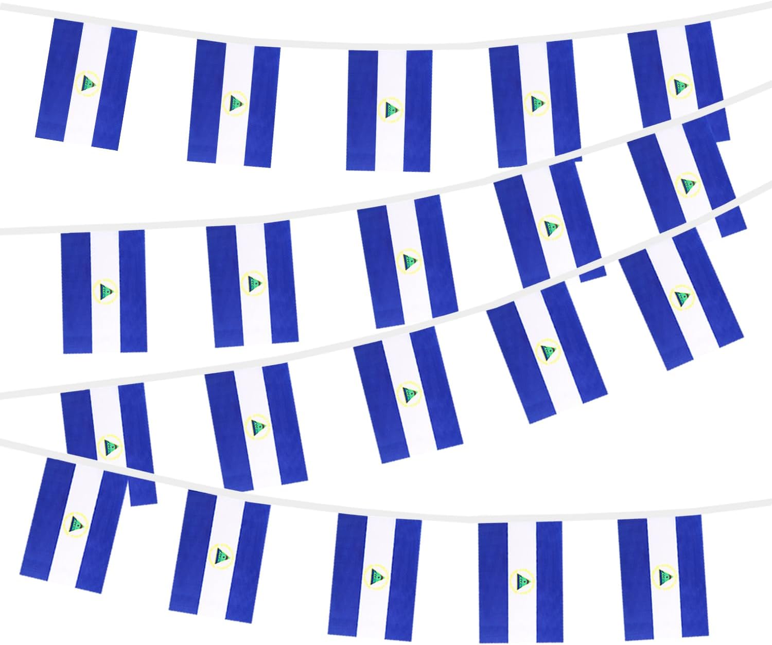 Nicaragua String Flags Banner Mini Small Nicaraguans Flag Bunting Patriotic Hanging Decor,National Holiday, Sports Game, Fiesta & Themed Party,18 Feet 20 Flags