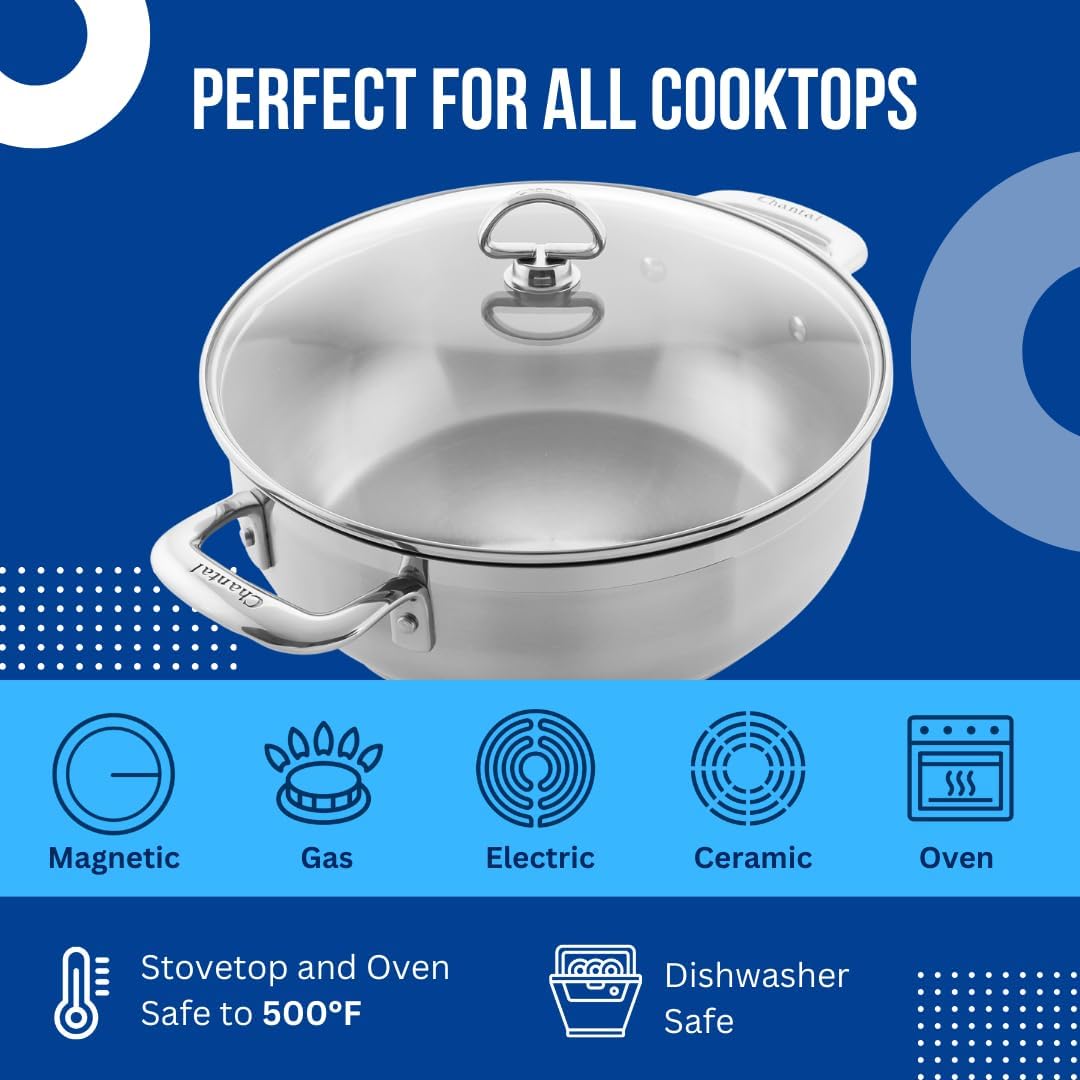Chantal Induction 21 Steel 1 quart NonStick Saucepan with Tempered Glass Lid, Ceramic Non Stick, Brushed Stainless Steel