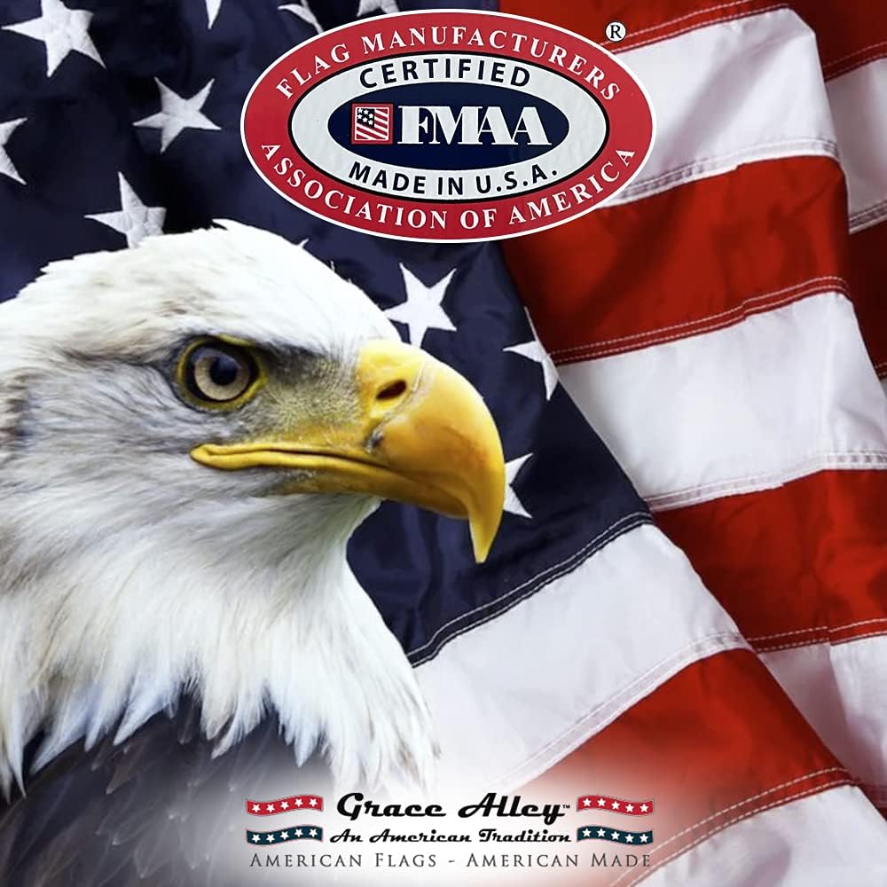 Grace Alley American Flag: 5x8 FT US Flag - 100% Made In USA - Embroidered Stars and Sewn Stripes and Brass Grommets