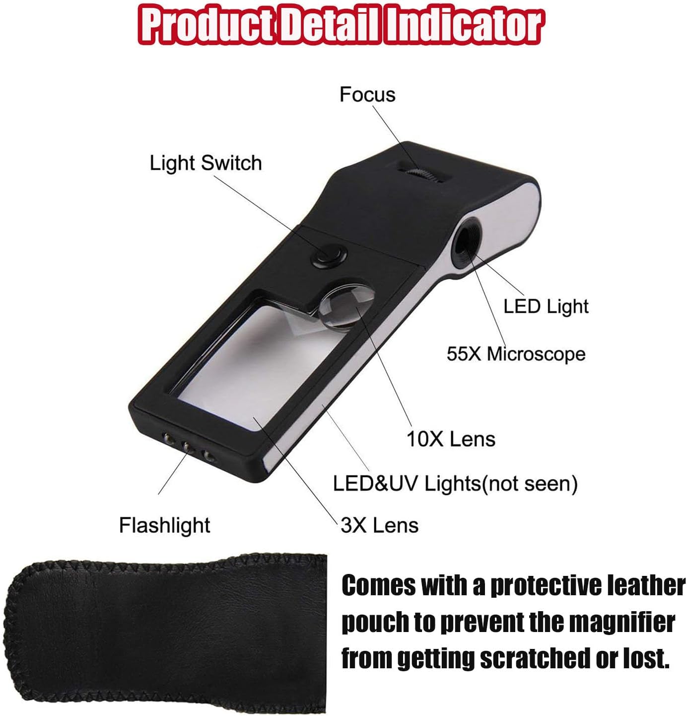 3X & 10X & 55X Jewelers Loupe, Pocket Handheld Magnifying Glass with Light