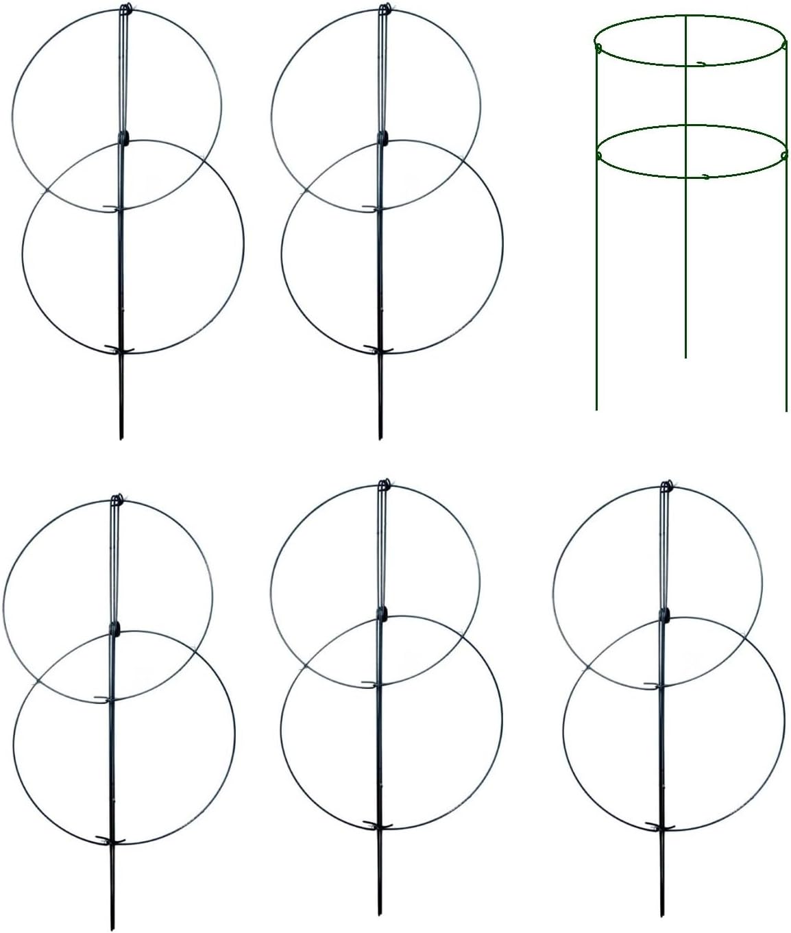 MTB Supply 5 Pack 36" x 18" Peony Double Ring Plant Support,Plant Support Stakes for Tomatoes Peony Lily Rose Plant Support Rings Peony Cages for Outdoor Plants Flowers Vegetables