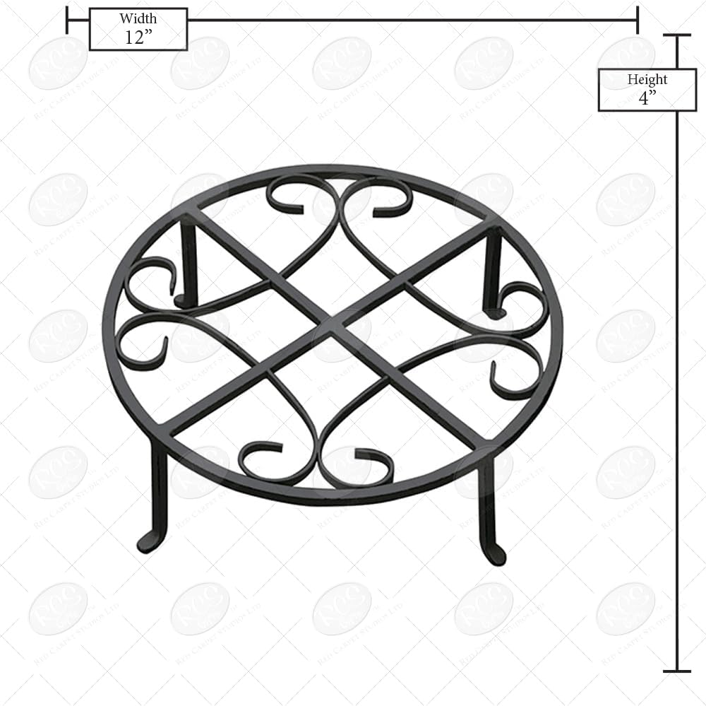 Red Carpet Studios Set of Four Round Black Iron Plant Stands, Scroll Pattern