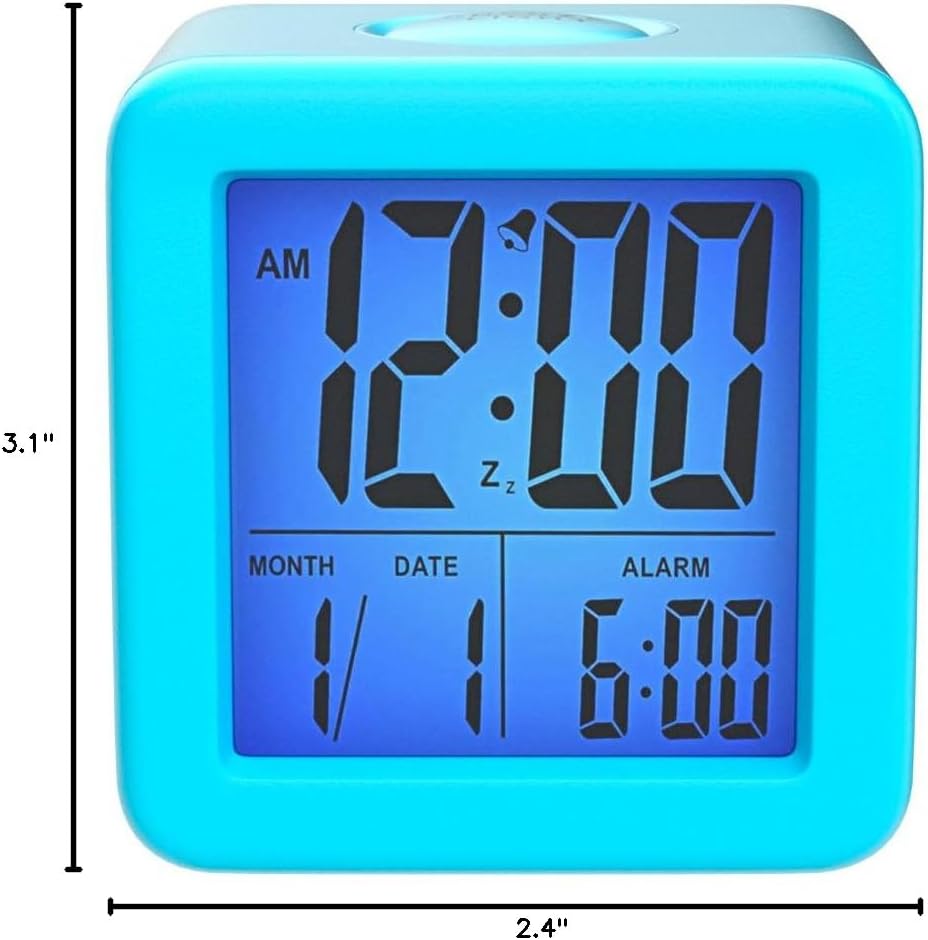 Plumeet Digital Alarm Clock Kids Clock with Snooze and White Nightlight - Easy Setting Travel Alarm Clocks Display Time, Date