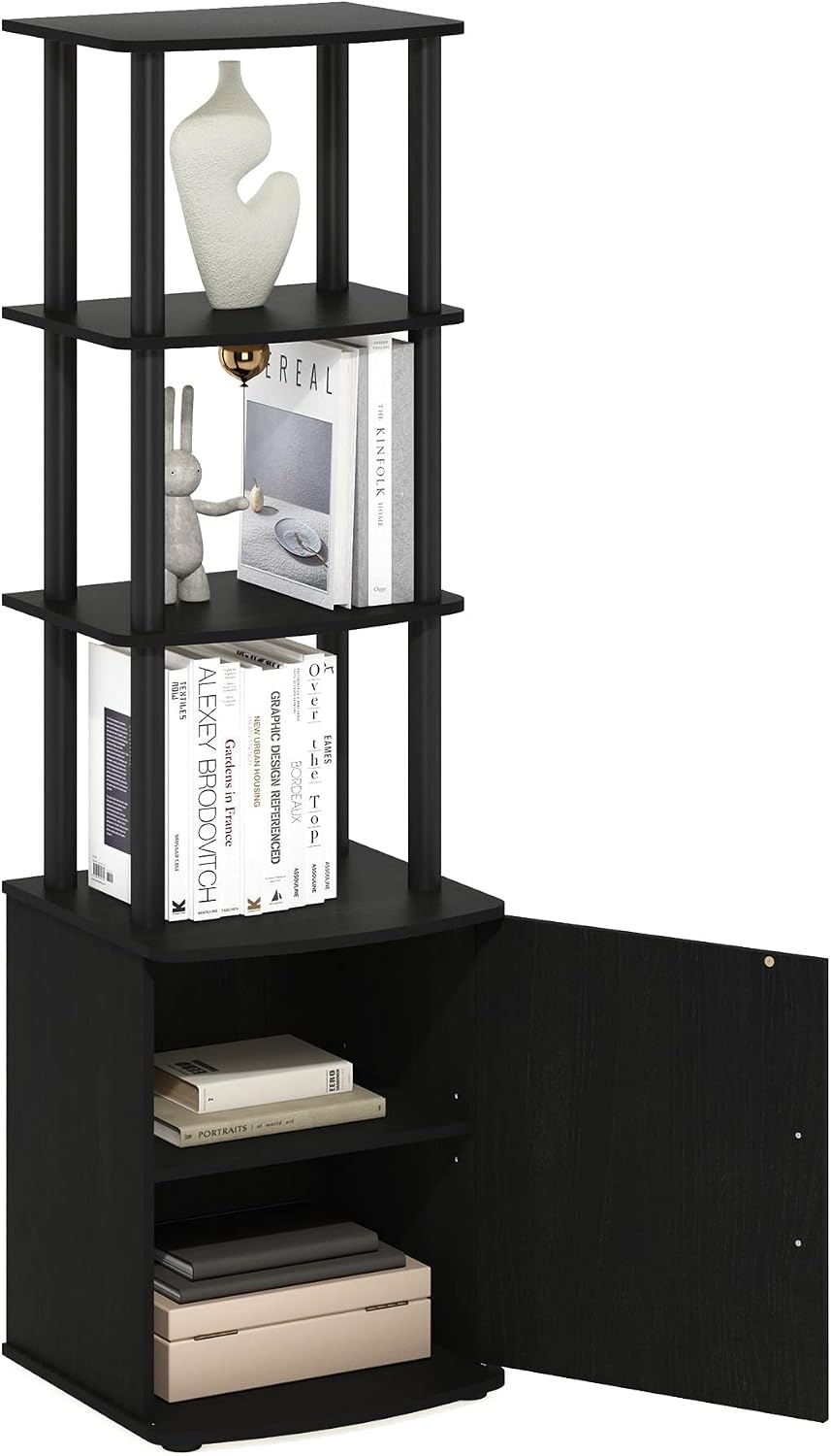 Furinno Turn-N-Tube No Tools 3D 3-Tier Entertainment TV Stand up to 50 inch TV, Round Tubes, French Oak Grey/Black | for TV up to 50 Inch, Open Frame Rectangular Entertainment Center with Storage Shelf, TV Console, for Living Room, Bedroom