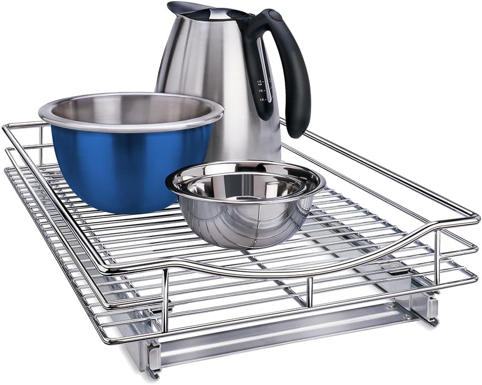 LYNK PROFESSIONAL® Pull Out Cabinet Organizer, Kitchen Slide Out Drawer | 11W x 21D Chrome cabinet pull-out shelves with 3/4-extension glides create easy-access storage for cookware and pantry items