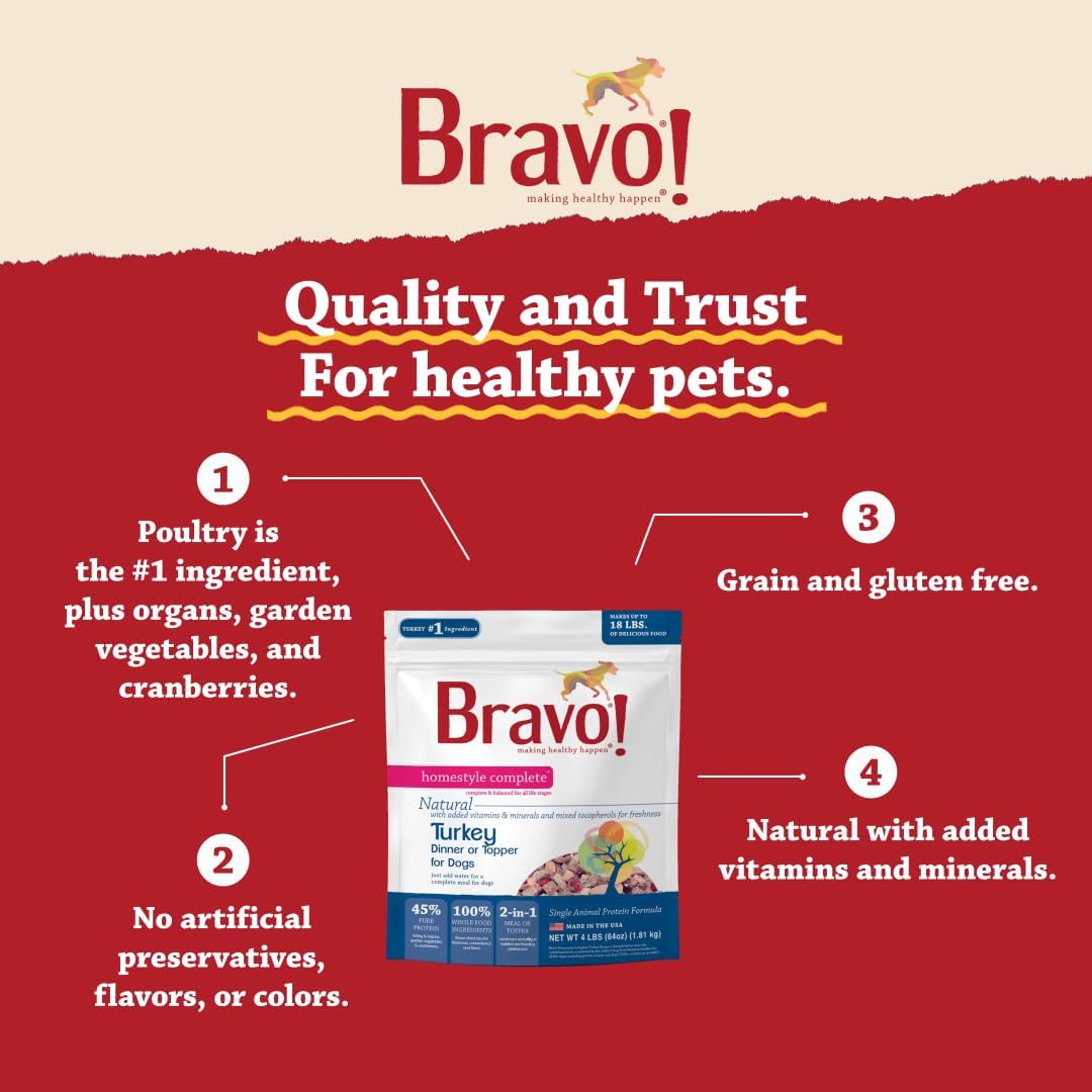 Bravo! Homestyle Complete Freeze Dried Raw Dog Food, Beef, 2 Pounds | Whole Food Ingredients, Rehydrate with Water for Up To 9 Pounds of Food, Use as Meal or Food Topper, Grain Free, Gluten Free