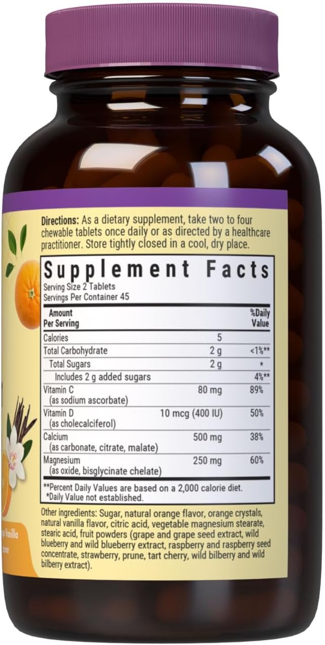 Bluebonnet Nutrition Calcium Magnesium Plus Vitamin D3 Earthsweet, Bone Health & Muscle Relaxation, Soy-Free, Gluten-Free, Kosher Certified, Dairy-Free, 90 Vanilla Flavored Chewable Tablets | Bone Health; Kosher Certified, Gluten-Free, Soy-Free, Dairy-Fr…