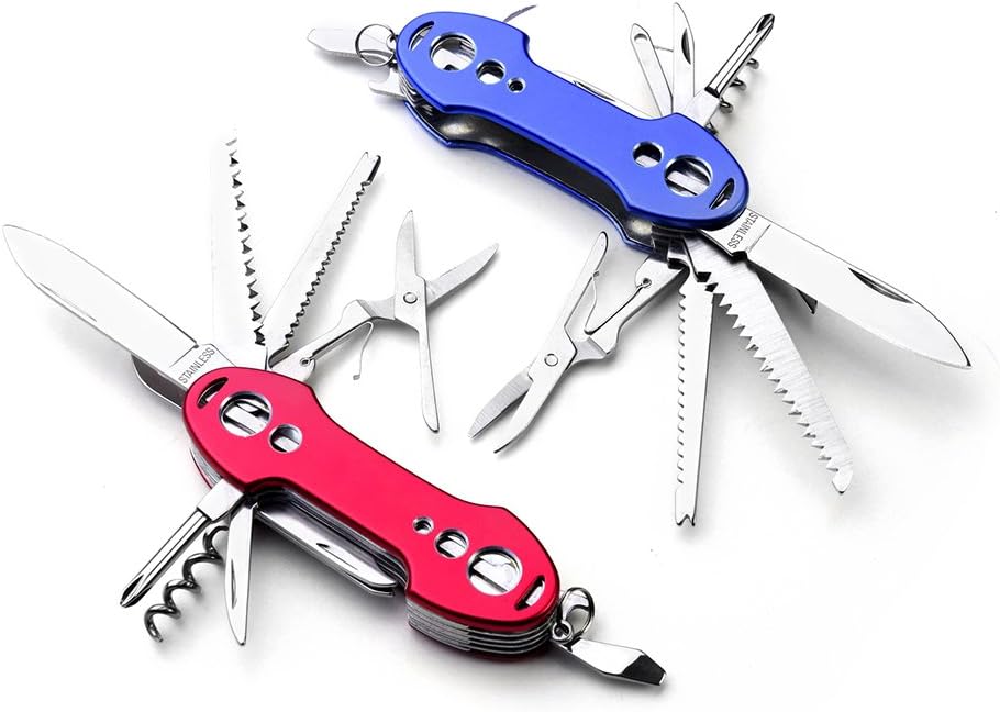 2 PCS Pack Stainless Steel Swiss Style Army Pocket Knife Multitools 12-in-1 Multi Function with Opener Screwdrivers Saw Scissors