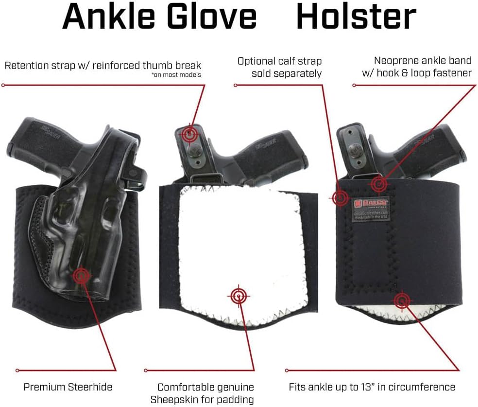 Galco Ankle Glove Leather Holster - Right Hand, SIG Sauer 365XL, with or w/o Red Dot, Plain, AG870RB | w/o Red Dot, Plain, AG870RB