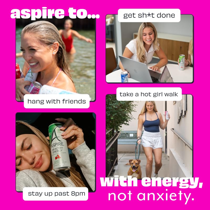ASPIRE® Raspberry Acai, Healthy Energy Drink 80mg Natural Caffeine, Zero Sugar No Carbs Keto Friendly, 12 Pack Green Tea Sugar Free Drink Low Caffeine Zero Calorie