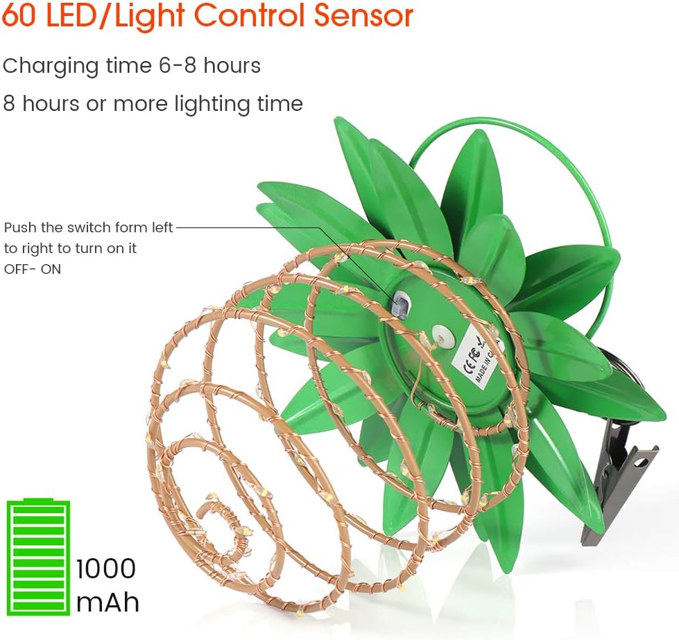 2 Pack Pineapple Solar Lights Outdoor Waterproof Garden Hanging Lamp 60 LED Dusk to Dawn Sensor Solar Lantern Lamp for Patio Yard Pathway Porch