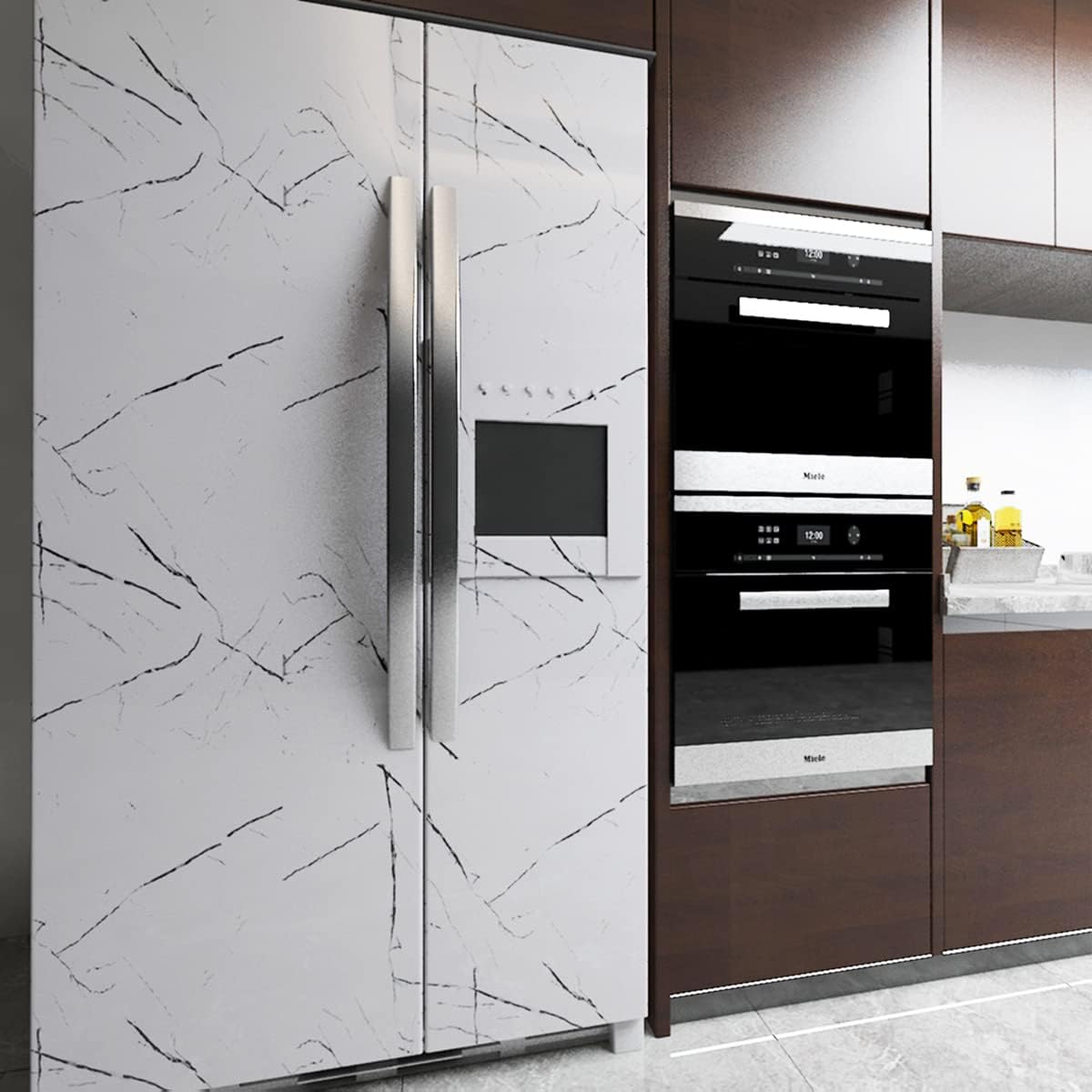 48x197inch Extra Wide Black White Marble Wallpaper Peel Stick Glossy Thick Waterproof Furniture Sticker Granite Look Contact Paper DIY Wall Sticker Self-adhesive Countertop Vinyl Wrap for Kitchen