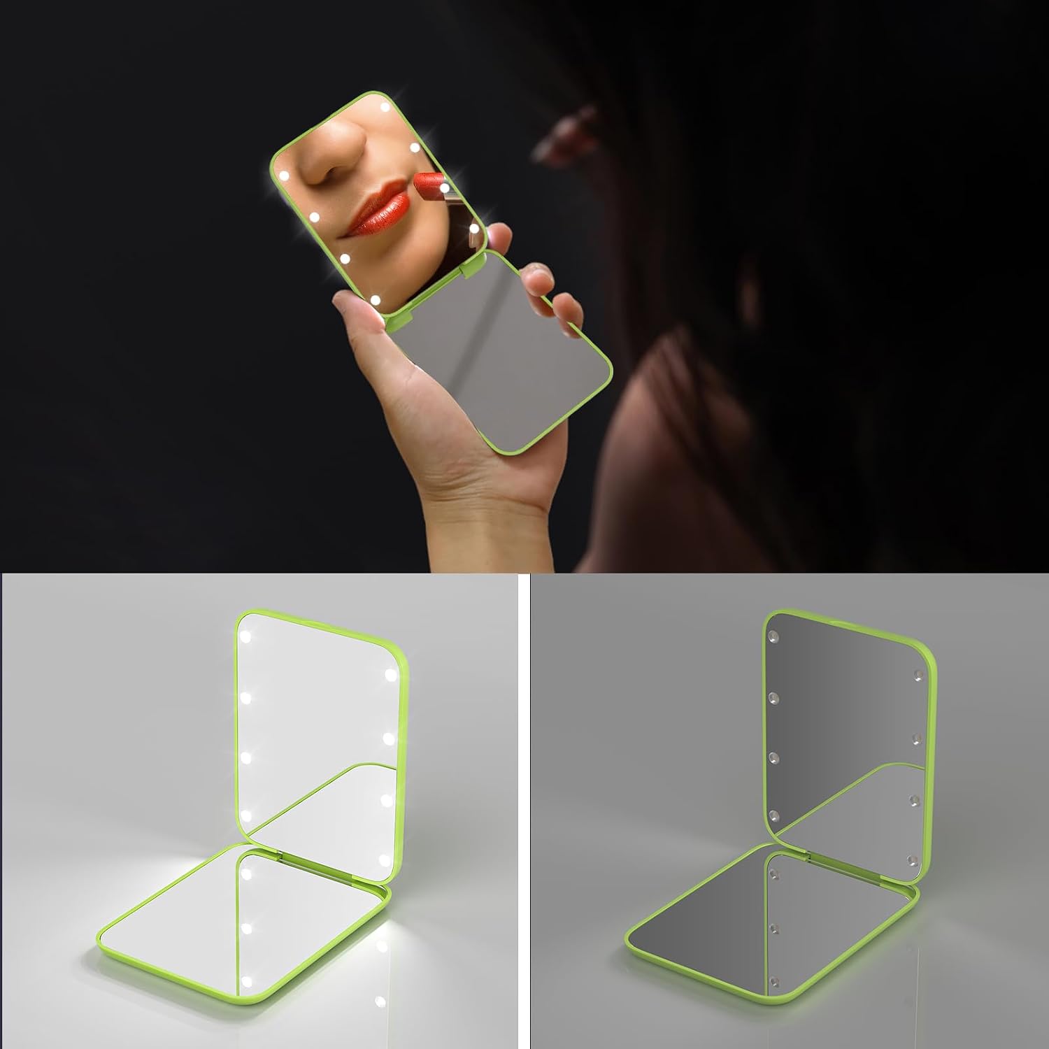 Kintion Pocket Mirror, 1X/3X Magnification LED Compact Travel Makeup Mirror with Light for Purse, 2-Sided, Portable, Folding, Handheld