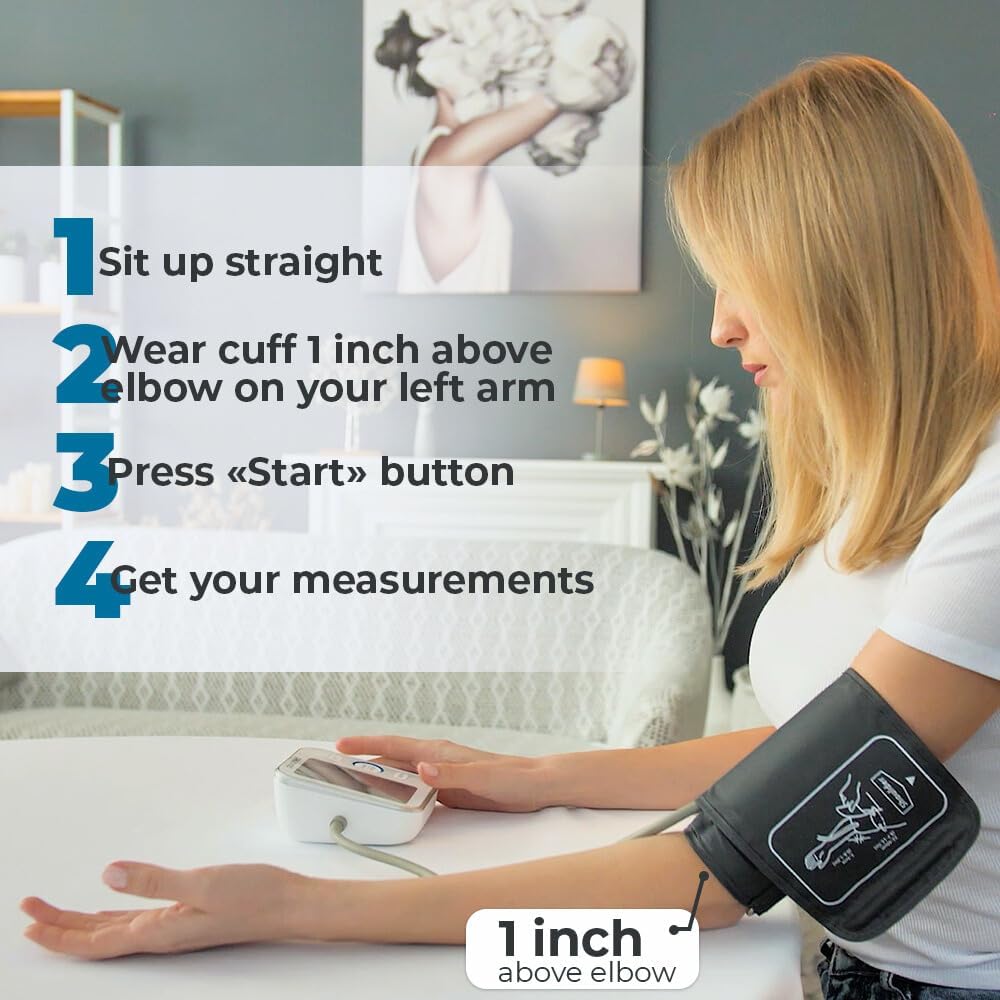 Paramed Blood Pressure Monitor - Bp Machine - Automatic Upper Arm Blood Pressure Cuff 8.7-16.5 inches - Large LCD Display 120 Sets Memory - Device
