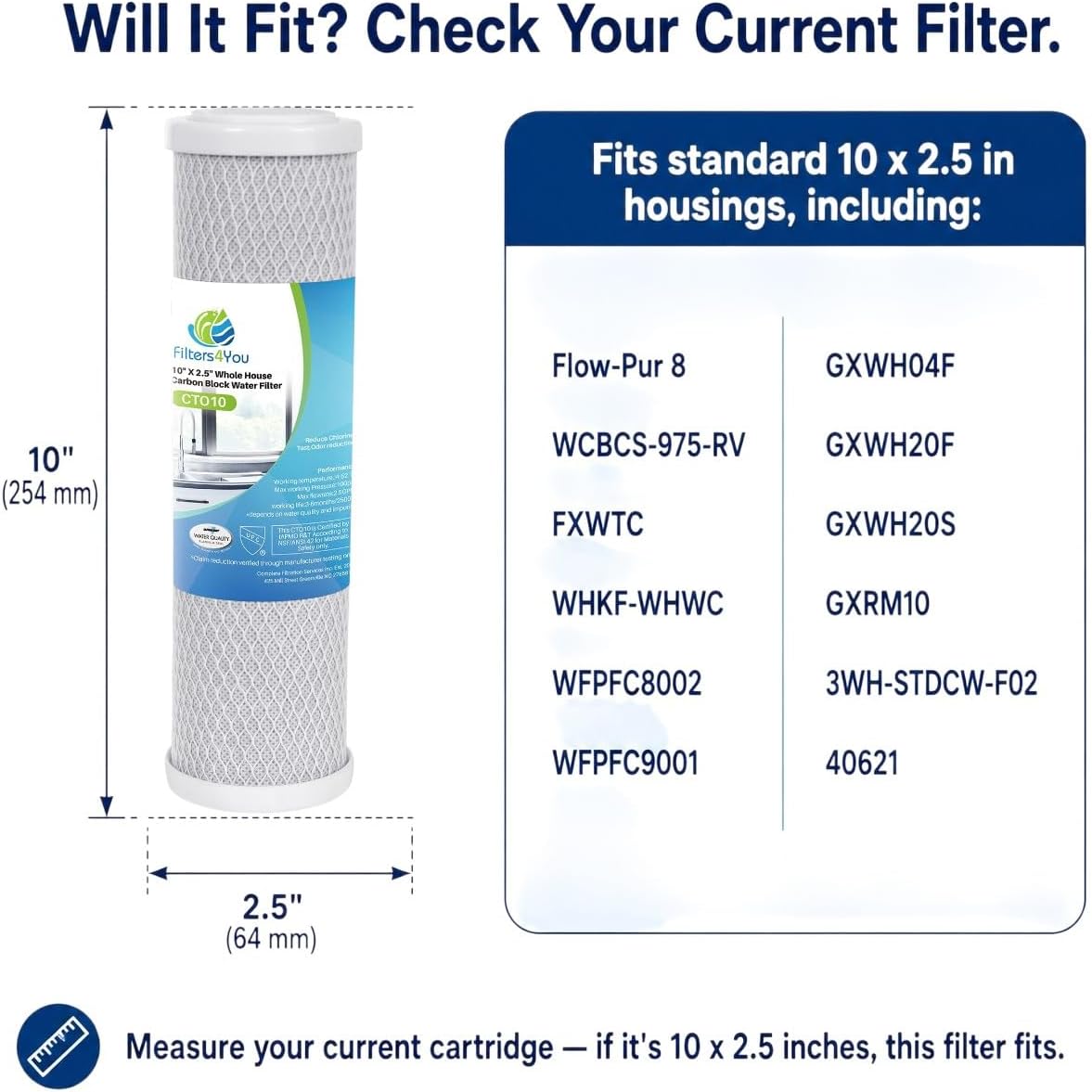 CFS 10"x2.5" CTO Water Filters Compatible for CB3, GE FXUVC, FXULC | Compatible with CB3, GE FXUVC, FXULC