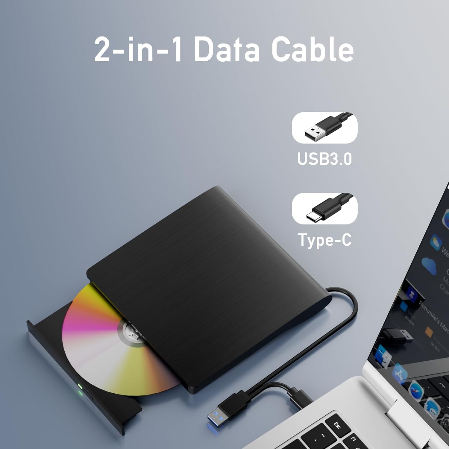 wintale Blu Ray Burner External, USB 3.0 & Type-C External Blu-ray Drives | External Blu Ray Drive for PC True Plug-and-play Experience