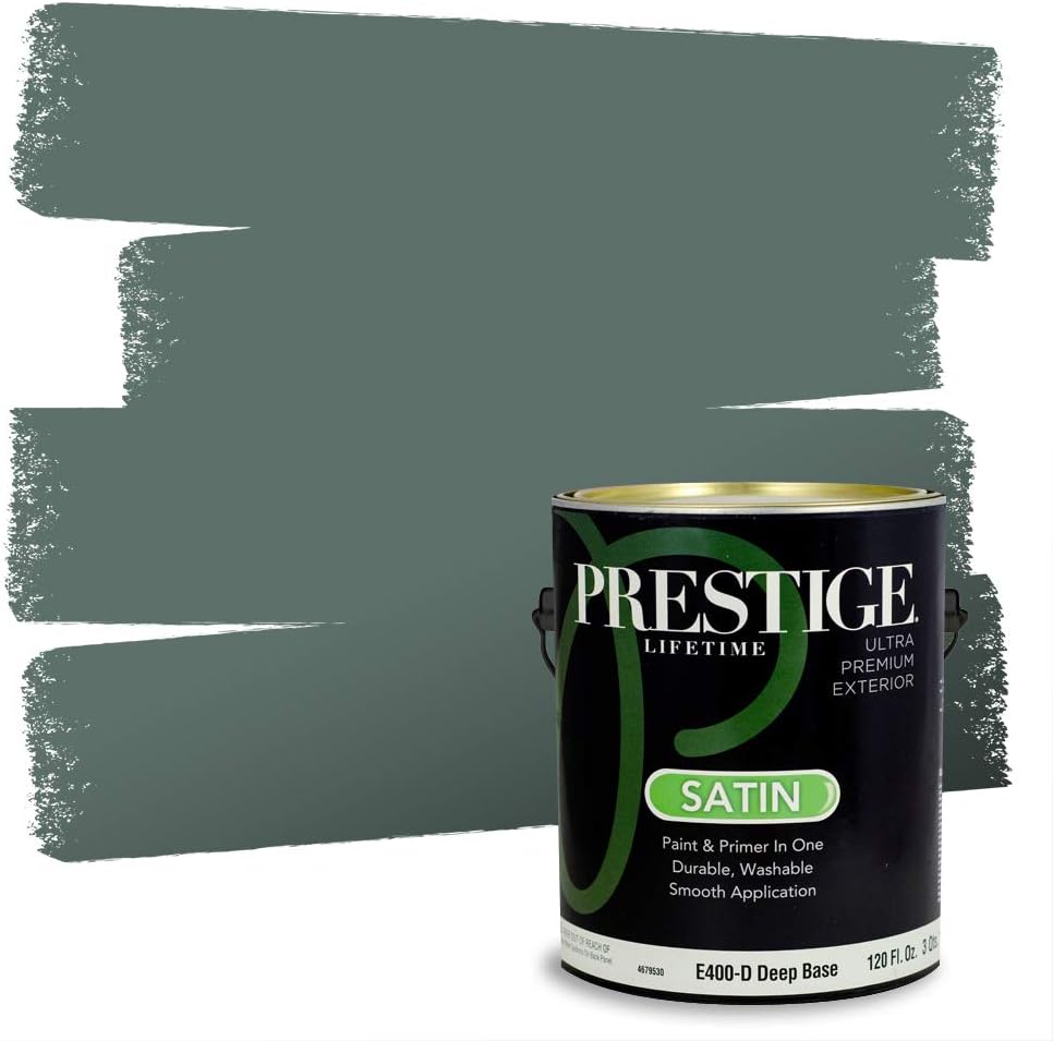 PRESTIGE Paints Exterior Paint and Primer In One, 1-Gallon, Satin, Comparable Match of Sherwin Williams* Tricorn Black*