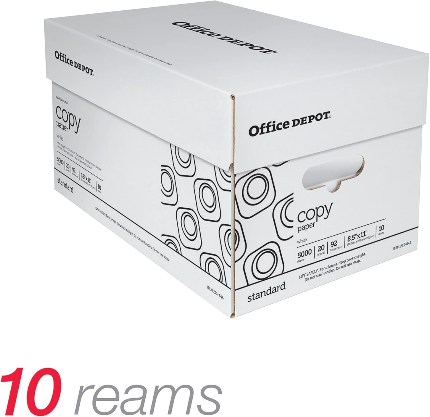 Office Depot White Copy Paper, 8 1/2in. x 11in., 20 Lb, 500 Sheets Per Ream, Case Of 10 Reams, 40402786
