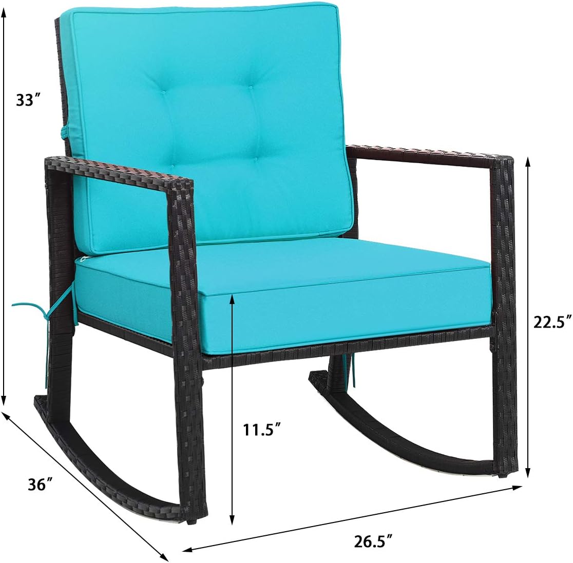Tangkula Wicker Rocking Chair, Outdoor Glider Rattan Rocker Chair with Heavy-Duty Steel Frame