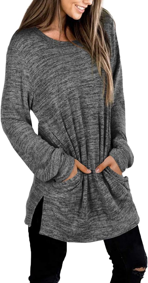 XIEERDUO Womens Casual Sweatshirts Long Sleeve Shirts Oversized With Pocket Tunic Tops S-3XL