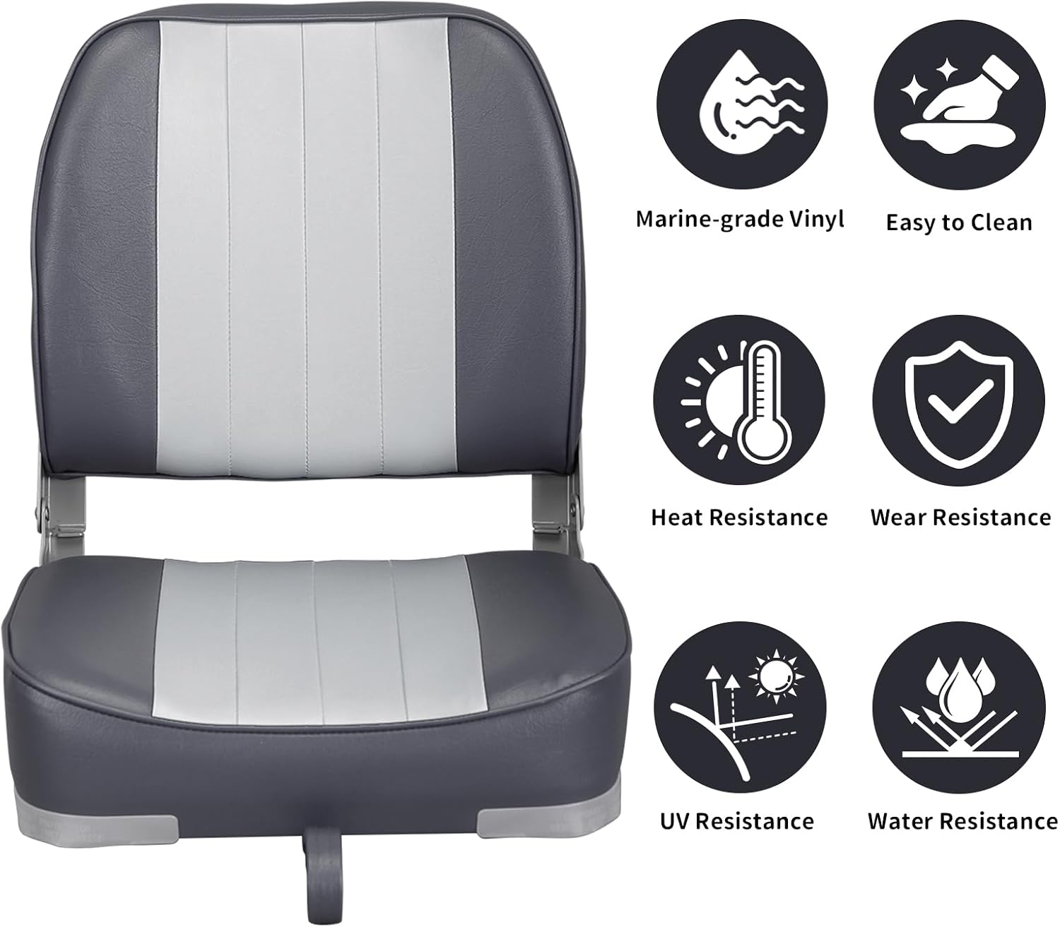Leader Accessories Classic Low Back Folding Fishing Boat Seat Boat Chairs | Marine Boat Chairs With Thick Cushion, Aluminum Hinge, Use universal 5"x5" Mount, Fits Jon/Bass/Pontoon Boats