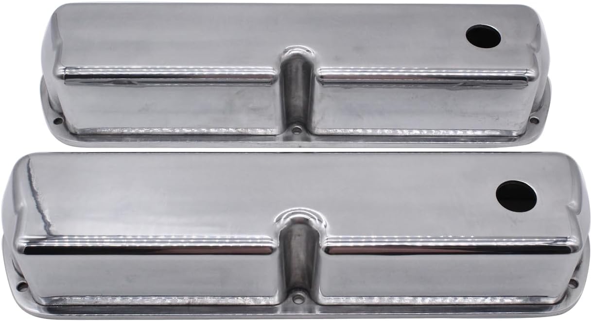 1 Set SHLPDFM Polished Aluminum Silver Tall Valve Covers 1 Hole with Grommets Fits for SBF 289 302 351W V8 Engines