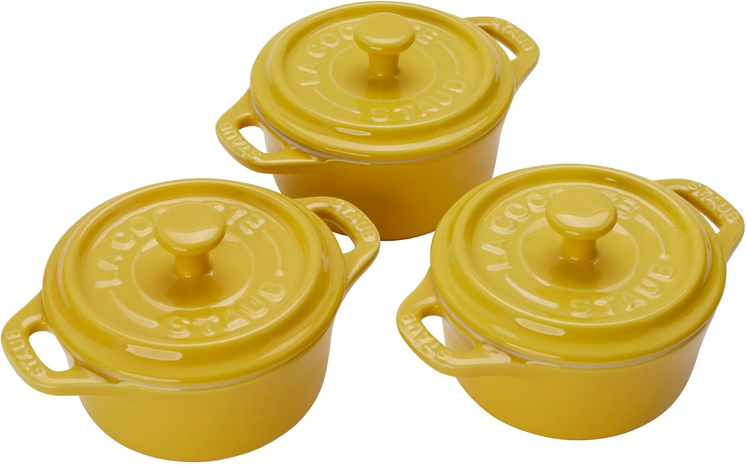 STAUB Ceramic Dutch Oven 3-piece Mini Round Cocotte, Dark Blue