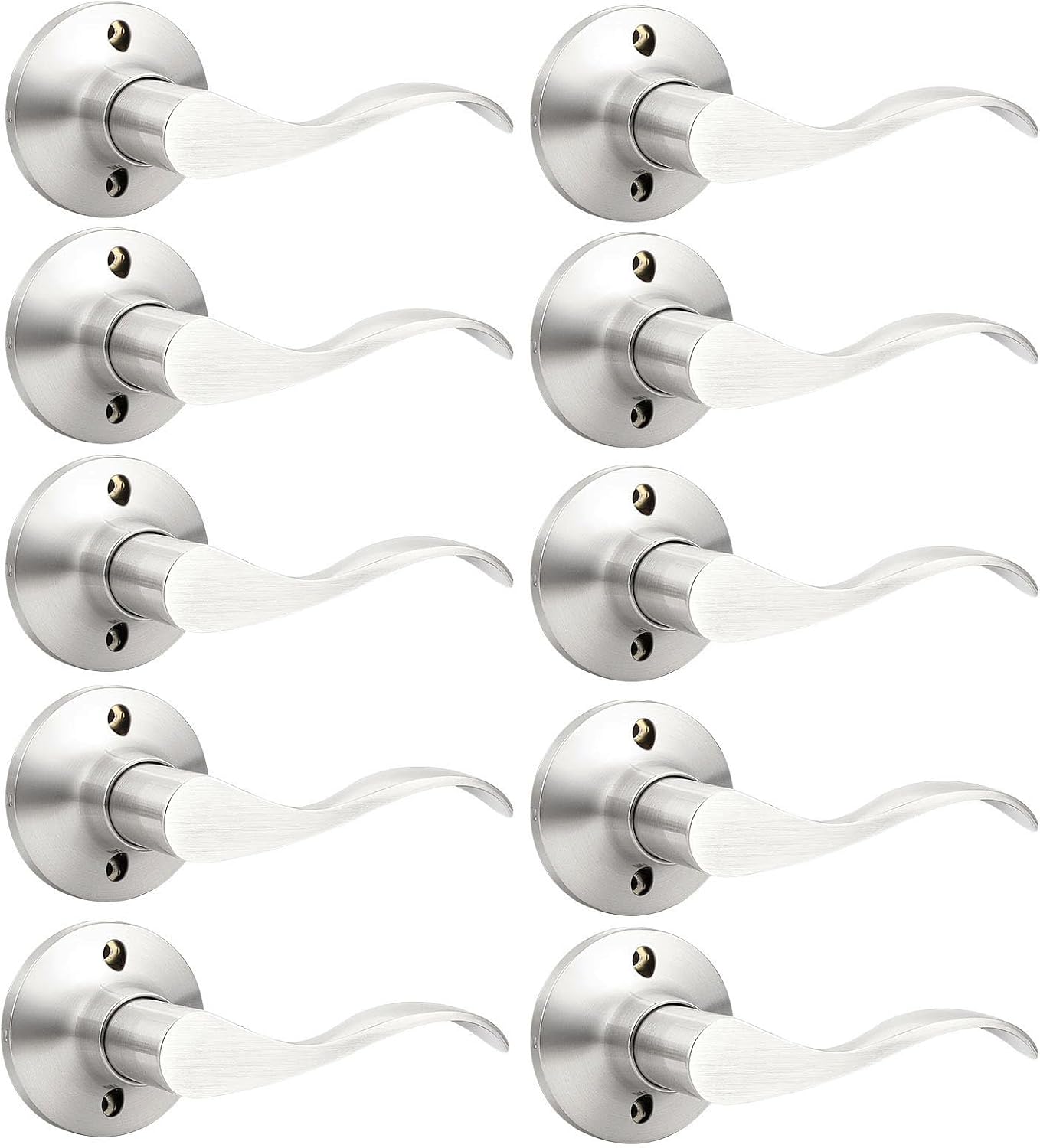 GOBEKOR 1 Pack Privacy Door Levers Brushed Nickel Lever Door Handles Interior for Bedroom and Bathroom Door Locks Wave Door Handles