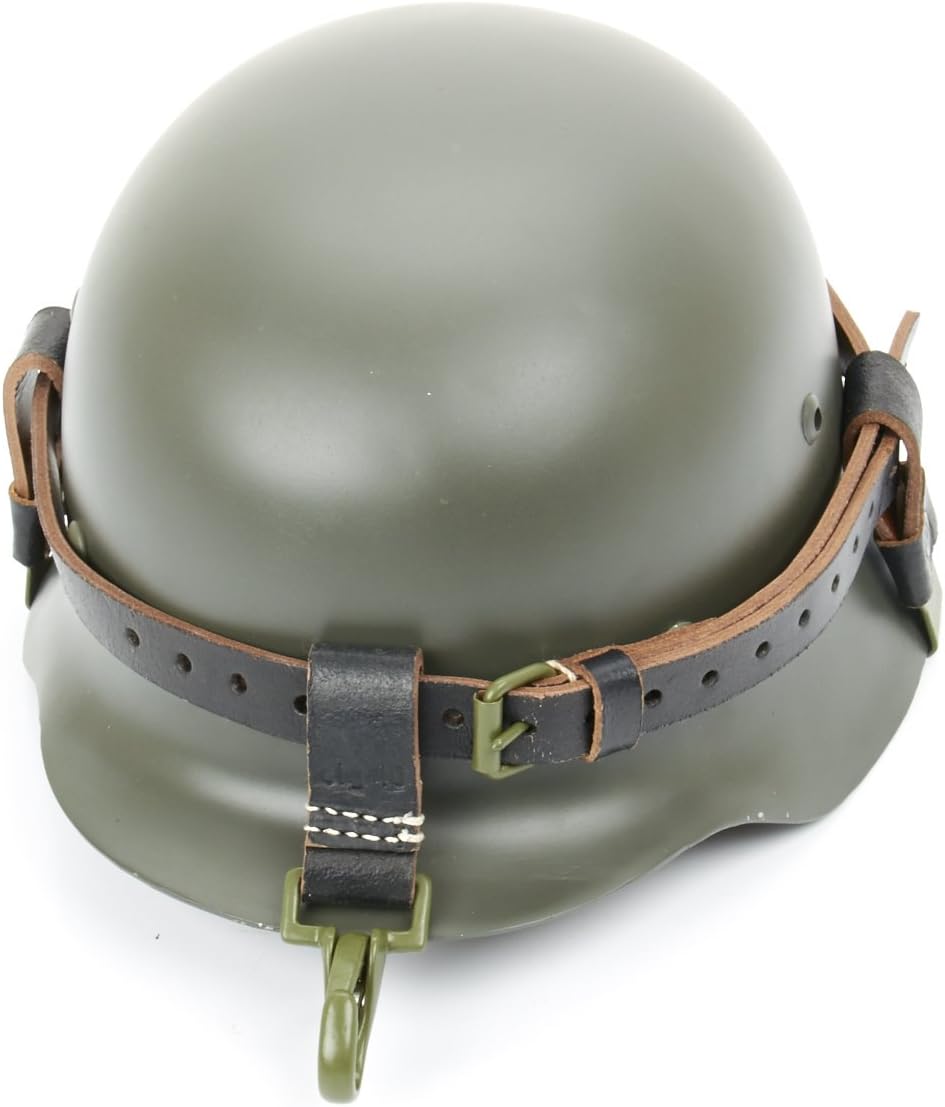 German WWII Helmet Black Leather Carry Strap with Metal Fittings (Helmet not included)