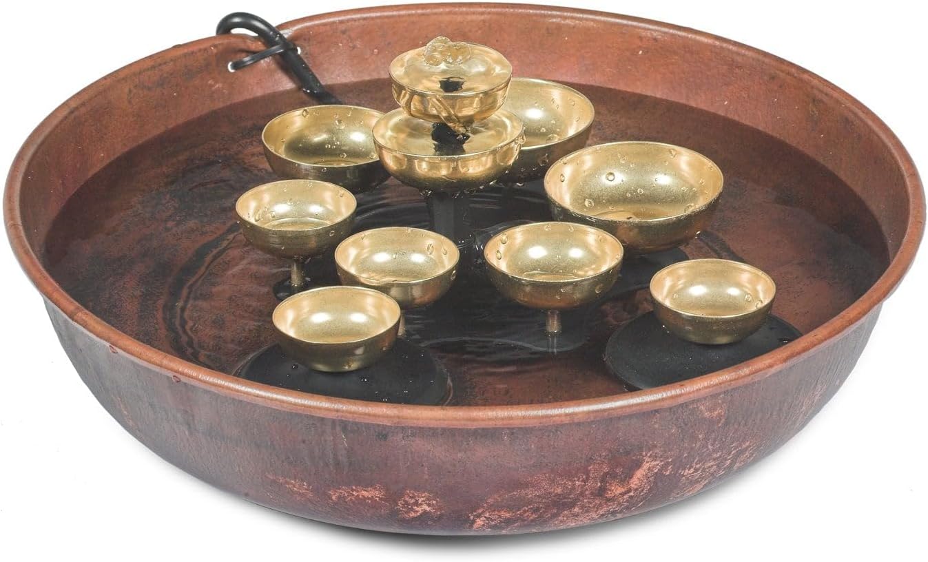 Woodstock Wind Chimes Encore Water Bell Fountain (14") Brass Serenity Bells Black Bowl for Indoor Home Garden Décor Christmas/Hanukkah Gifts (WEWBF)