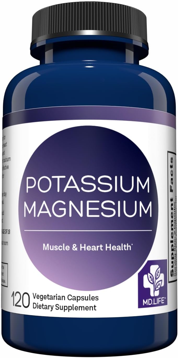 MD. Life Potassium Magnesium Supplement, High Absorption, 90 Capsules | Chelated Mineral Complex - Supports Vascular Health and Leg Cramp - Doctor Designed - Made in the USA - Non-GMO, Vegetarian