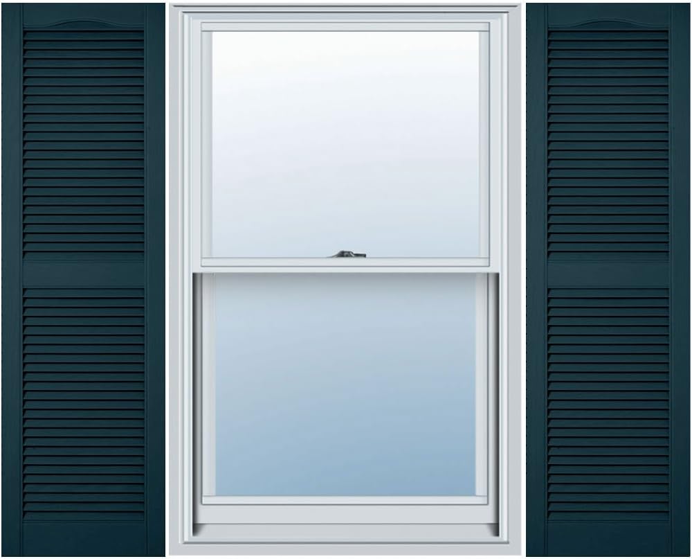Mid America 00011455002 Standard Size Cathedral Top Center Mullion, Open Louver Vinyl Shutter, w/Installation Shutter-Lok's & Matching Screws (Per Pair), 002, 14 1/2"W x 55"H, Black