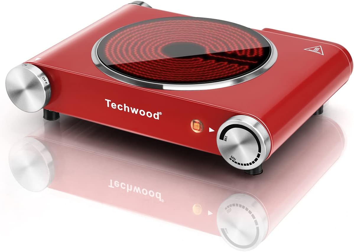 Hot Plate, Techwood Electric Stove for Cooking, 1500W Countertop Single Burner with Adjustable Temperature and Handles