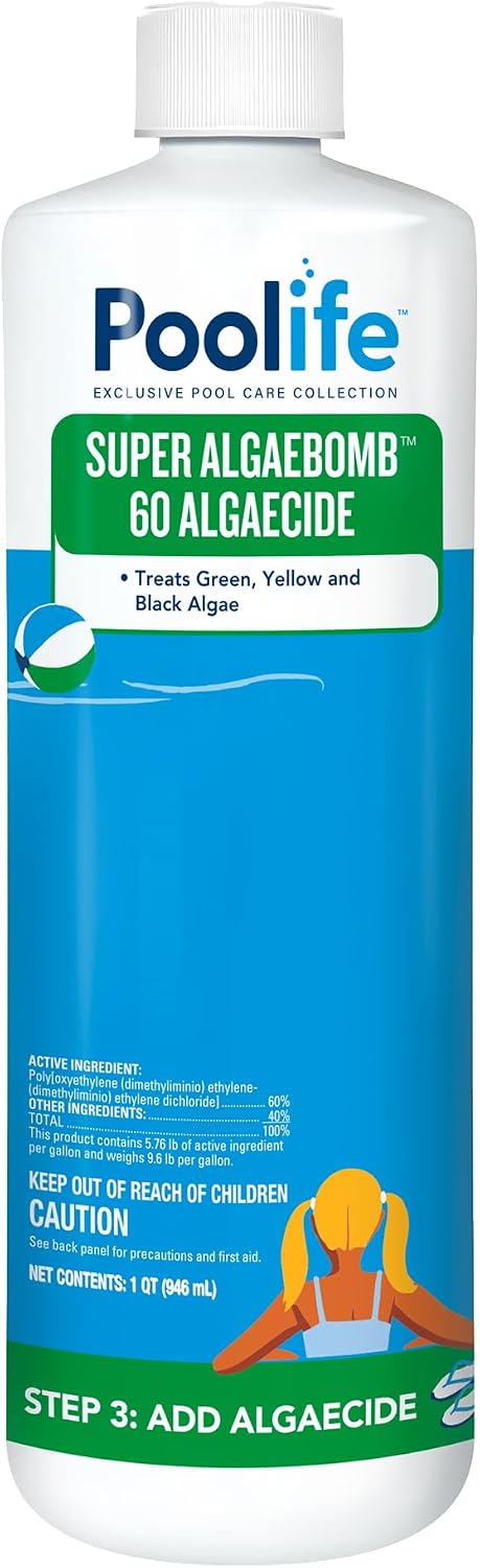 Poolife Super AlgaeBomb 60 Algaecide 1 Qt - Powerful Pool Algae Control Treatment - Fast-Acting Non-Foaming Formula - Kills & Prevents Green