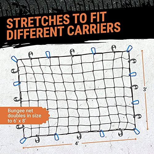 Cargo Net for Roof Rack - 22 x 38 Inch, Heavy-Duty, Mesh Square Bungee Netting with 12 Black Clips and Storage Bag - Holds Small and Large Loads