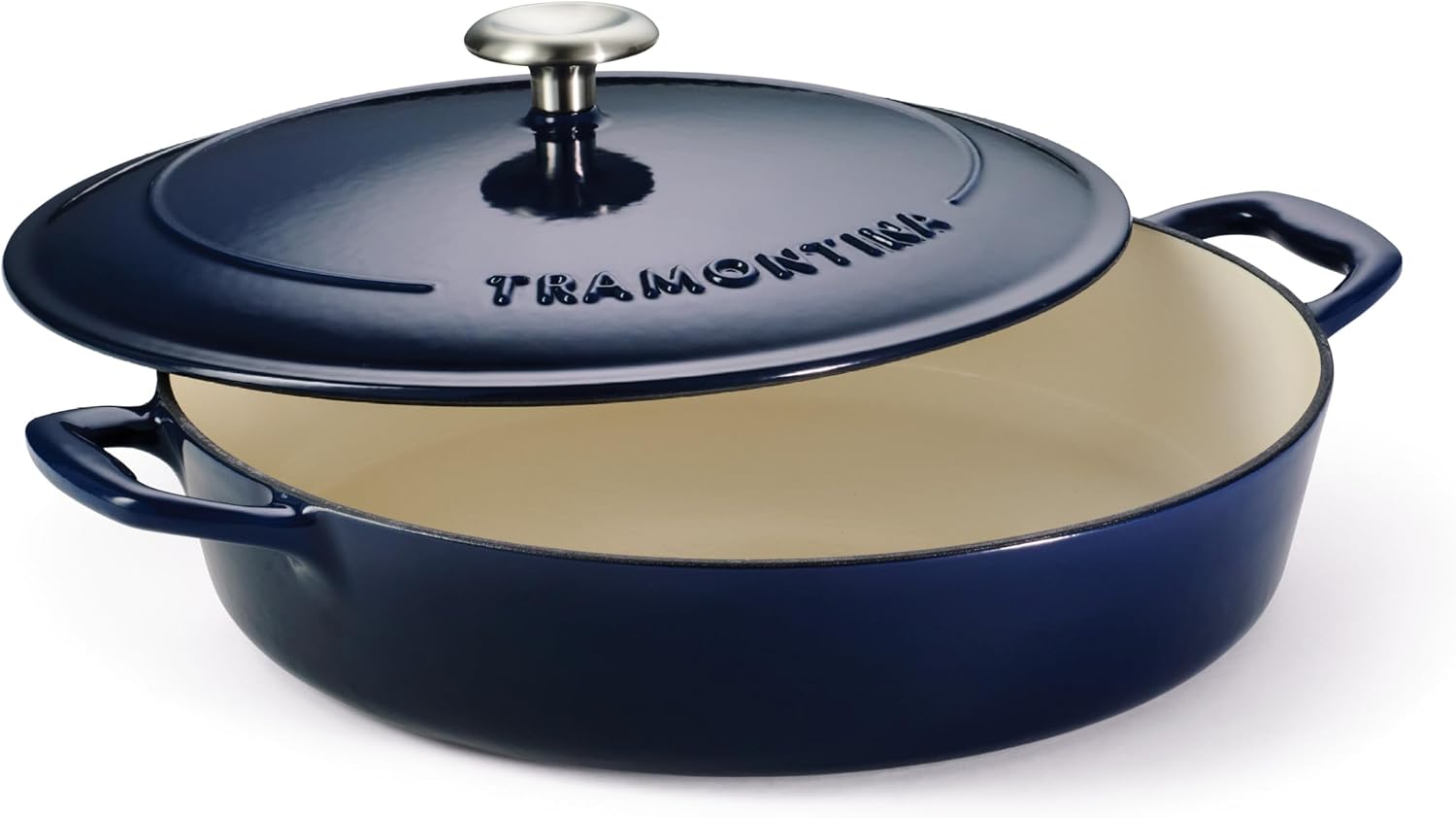 Tramontina Bestow Enameled Cast Iron 4-Qt Braiser Pan with Lid, Blue | Oven-to-Table Casserole Dish, Great for Shallow Braises & Simmers