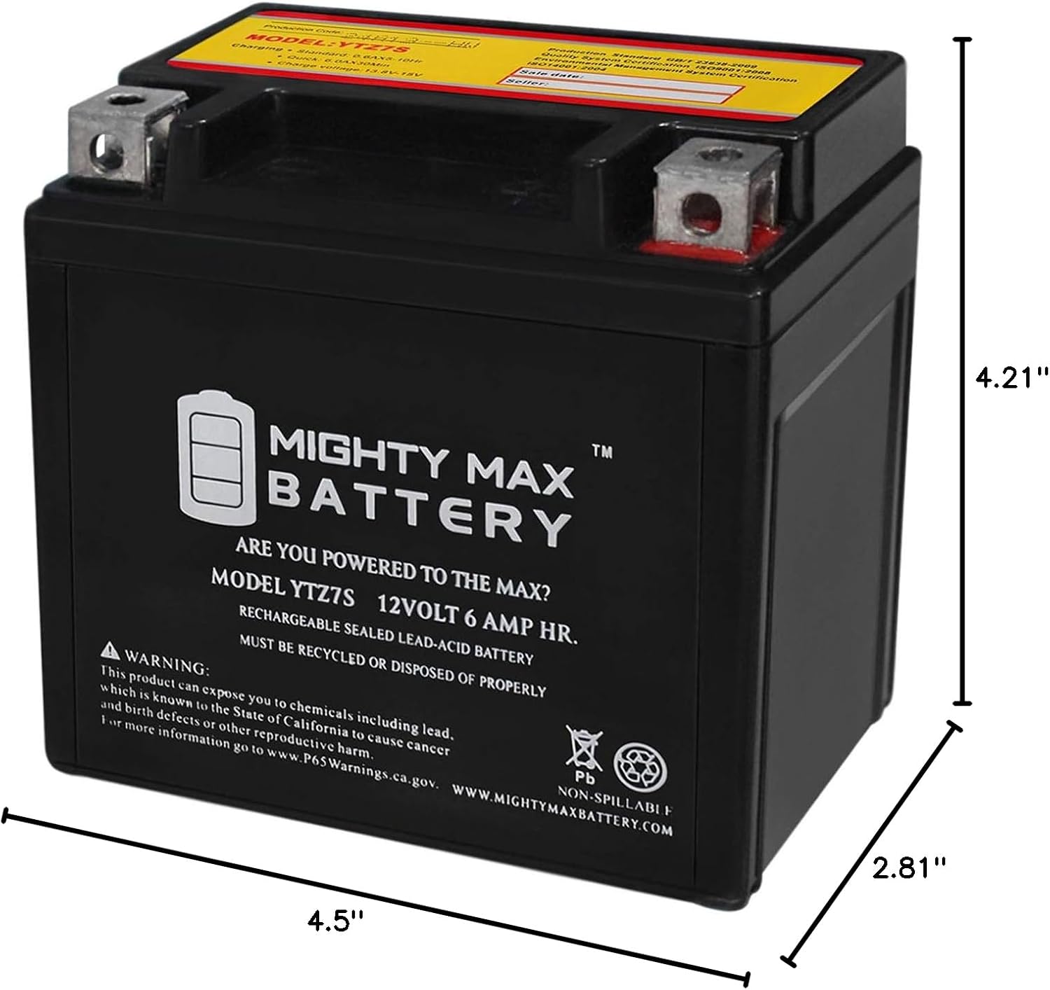 Mighty Max Battery YTZ12S -12 Volt 11 AH, 210 CCA, Rechargeable Maintenance Free SLA AGM Motorcycle Battery