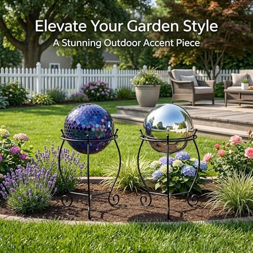 Topadorn Gazing Ball Stand for 10 /12 Inch Garden Globe with Butterfly | Metal Garden Globe Stand with Butterfly Design, Outdoor Weather Resistant Decorative Holder for Yard Patio Lawn