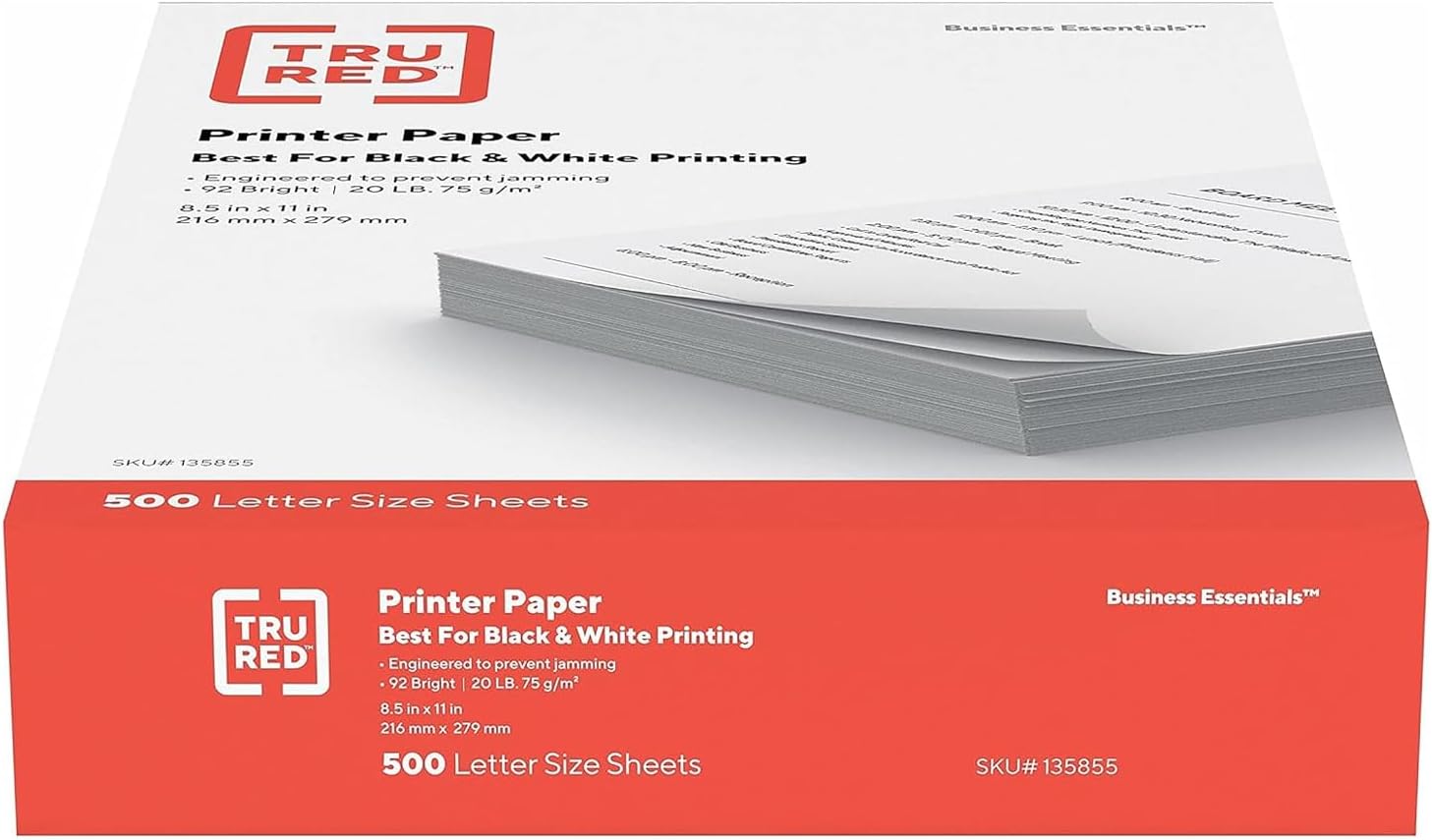 Staples TRU RED Copy & Printer Paper, 8.5 x 11, 20 lb, 92 Bright, 5,000 Sheets/Carton, White Letter Size Paper for Office, School & Home