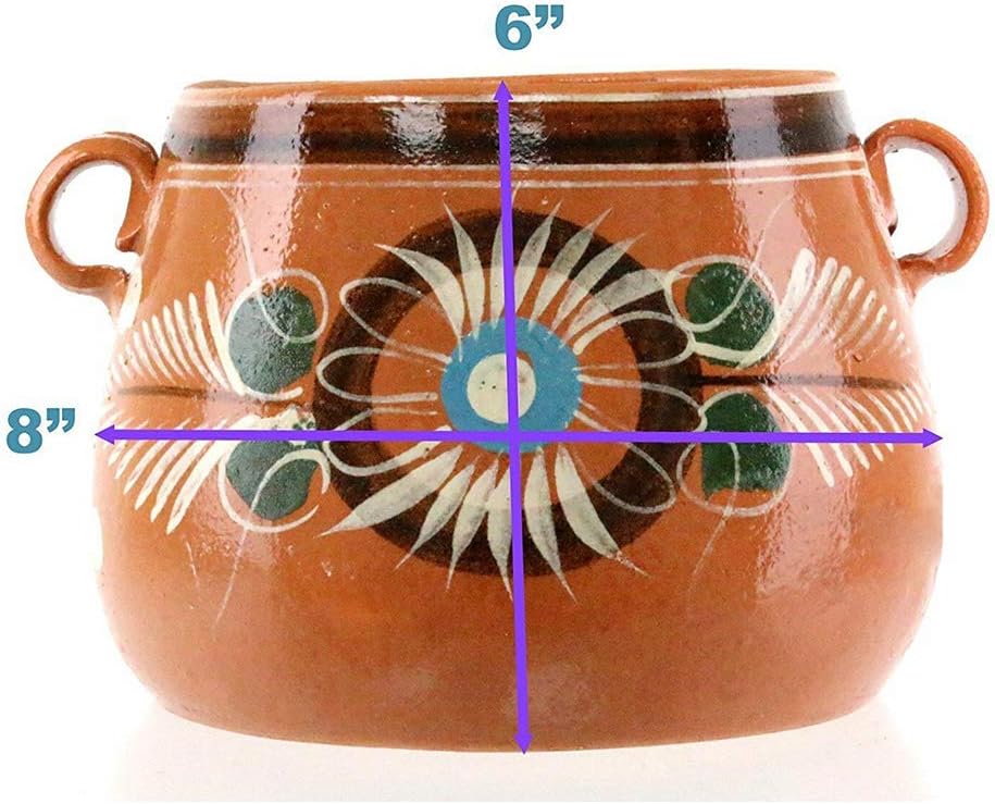 New Olla De Barro Frijolera w/Lid 3.5 Quarts Canterito Cazuela Traditional Floral of Set