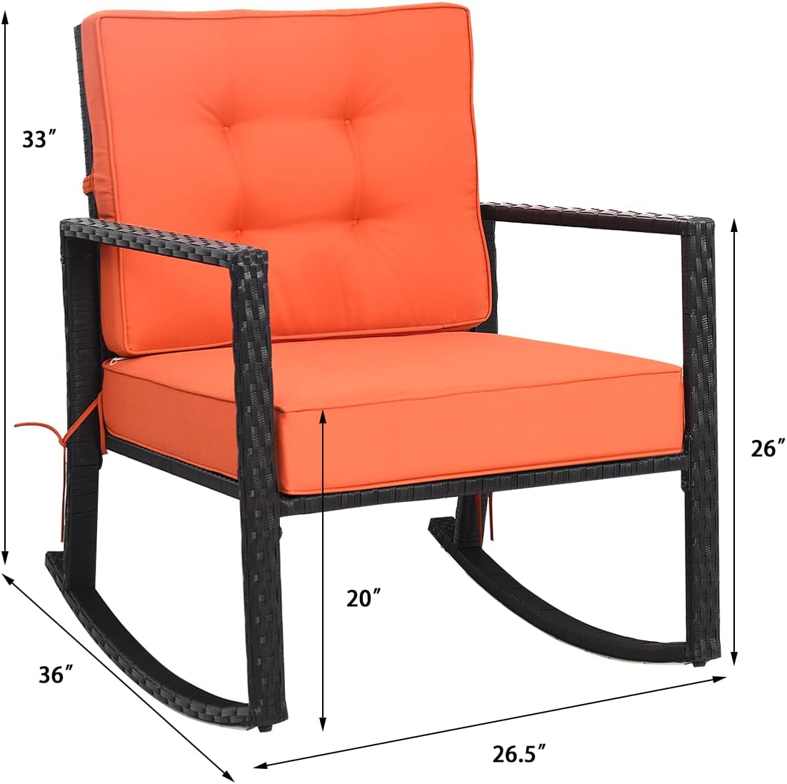 Tangkula Wicker Rocking Chair, Outdoor Glider Rattan Rocker Chair with Heavy-Duty Steel Frame