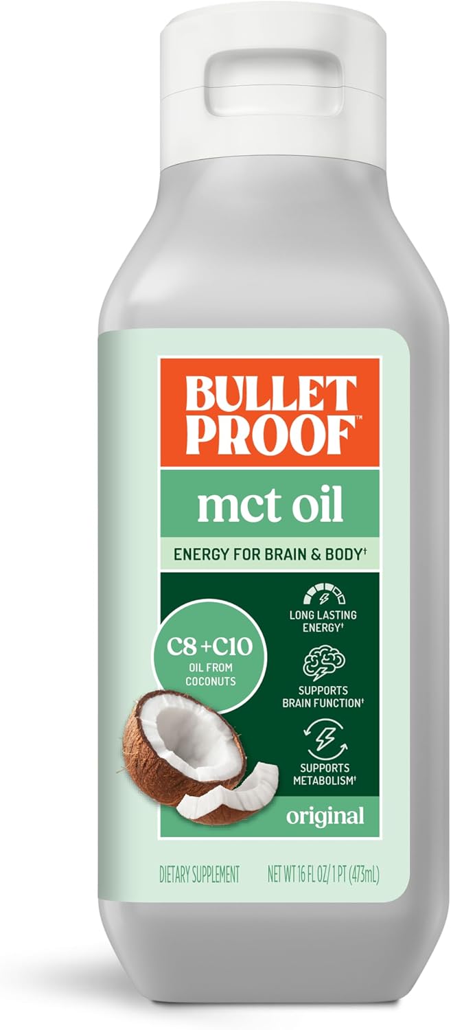 Bulletproof C8 & C10 MCT Oil, 100% Pure Coconut Oil, Unflavored, 16 oz | Triple-Distilled for Sustained Keto Energy, No Additives or Fillers, Non-GMO