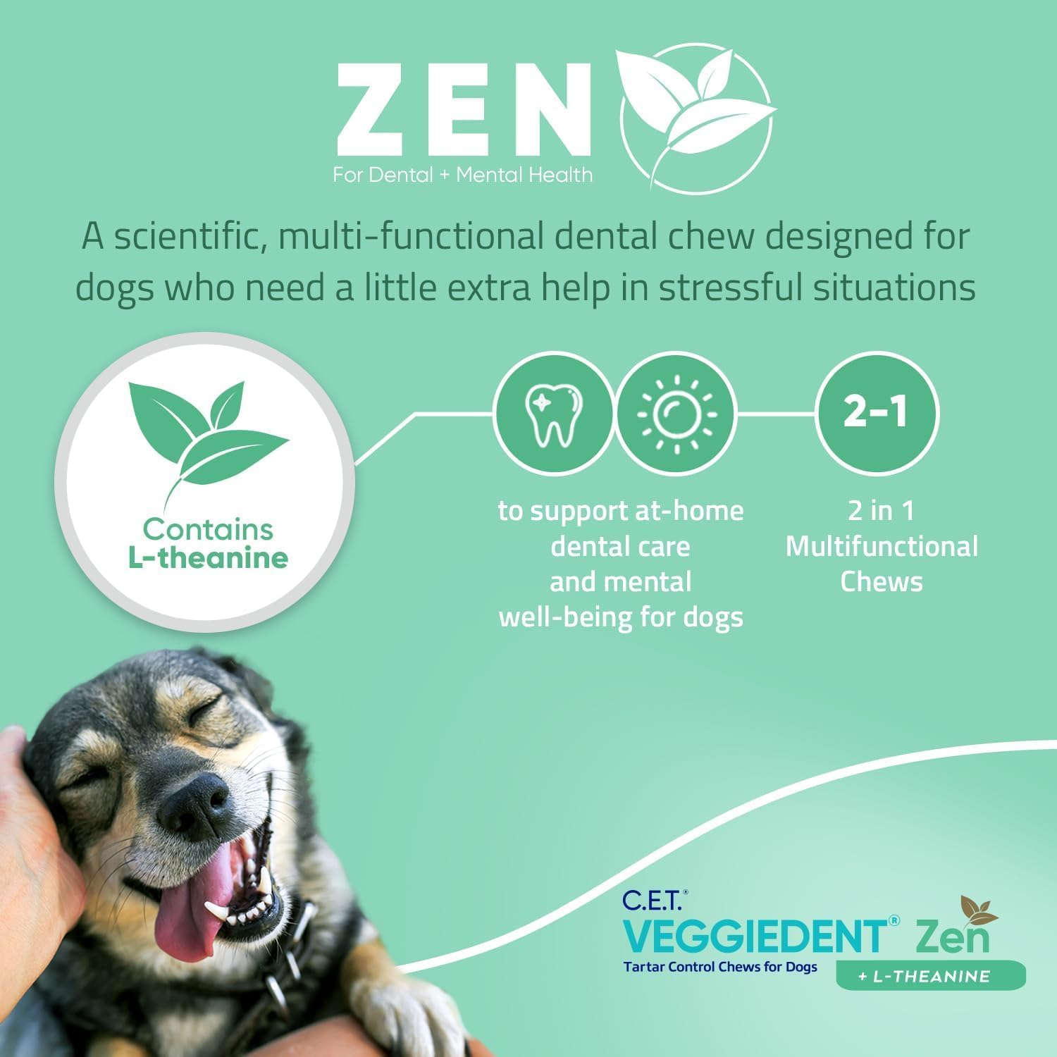 C.E.T. Veggiedent Fr3sh & Zen Plaque and Tartar Control Chews for Dogs, S